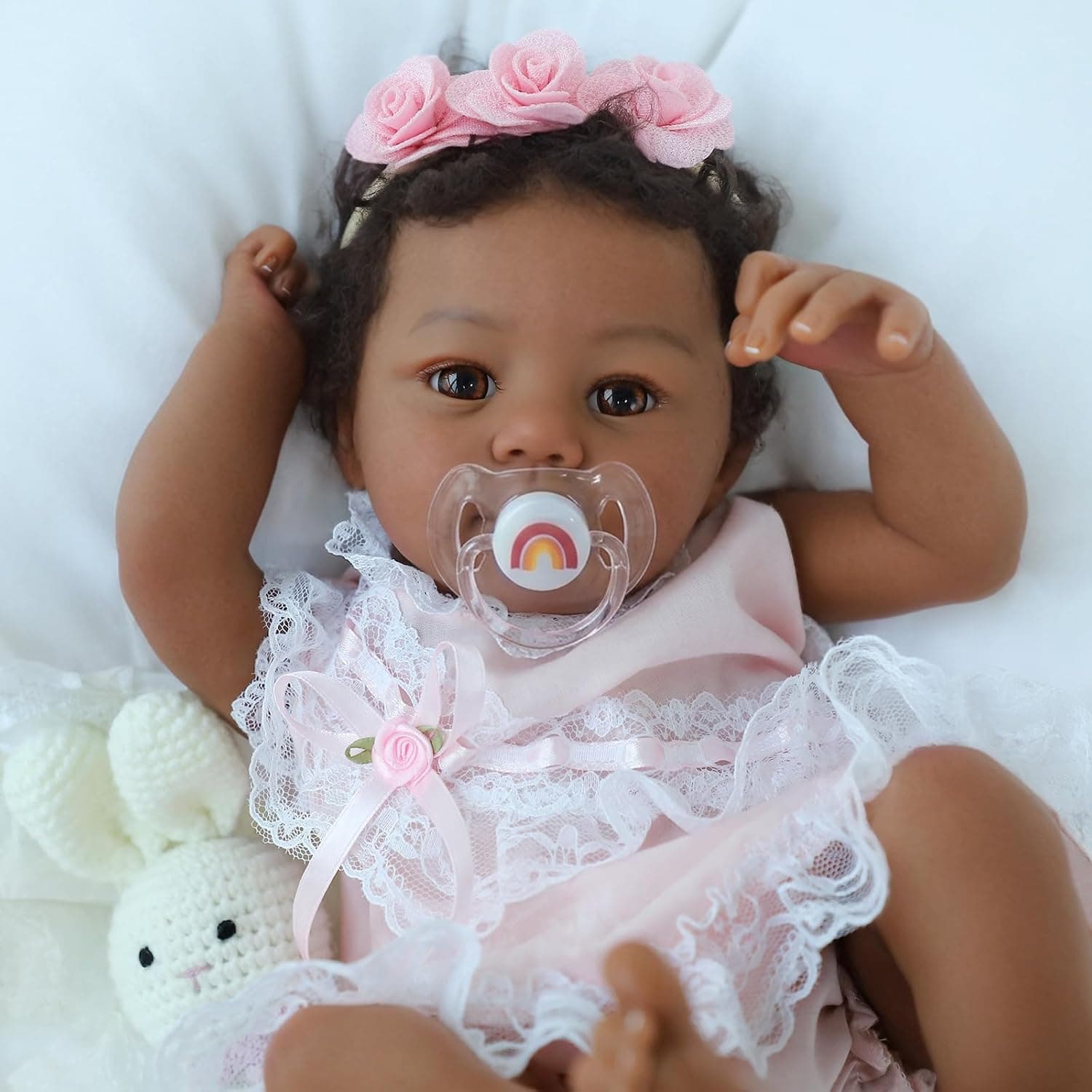 KSBD Realistic Reborn Baby Doll, 18-Inch African American Newborn Girl | Handmade Lifelike Detail, Hand-Rooted Hair,Soft Weighted Body, Cuddly,Real life Feel, Accessories Included, Giftable, Ages 3+