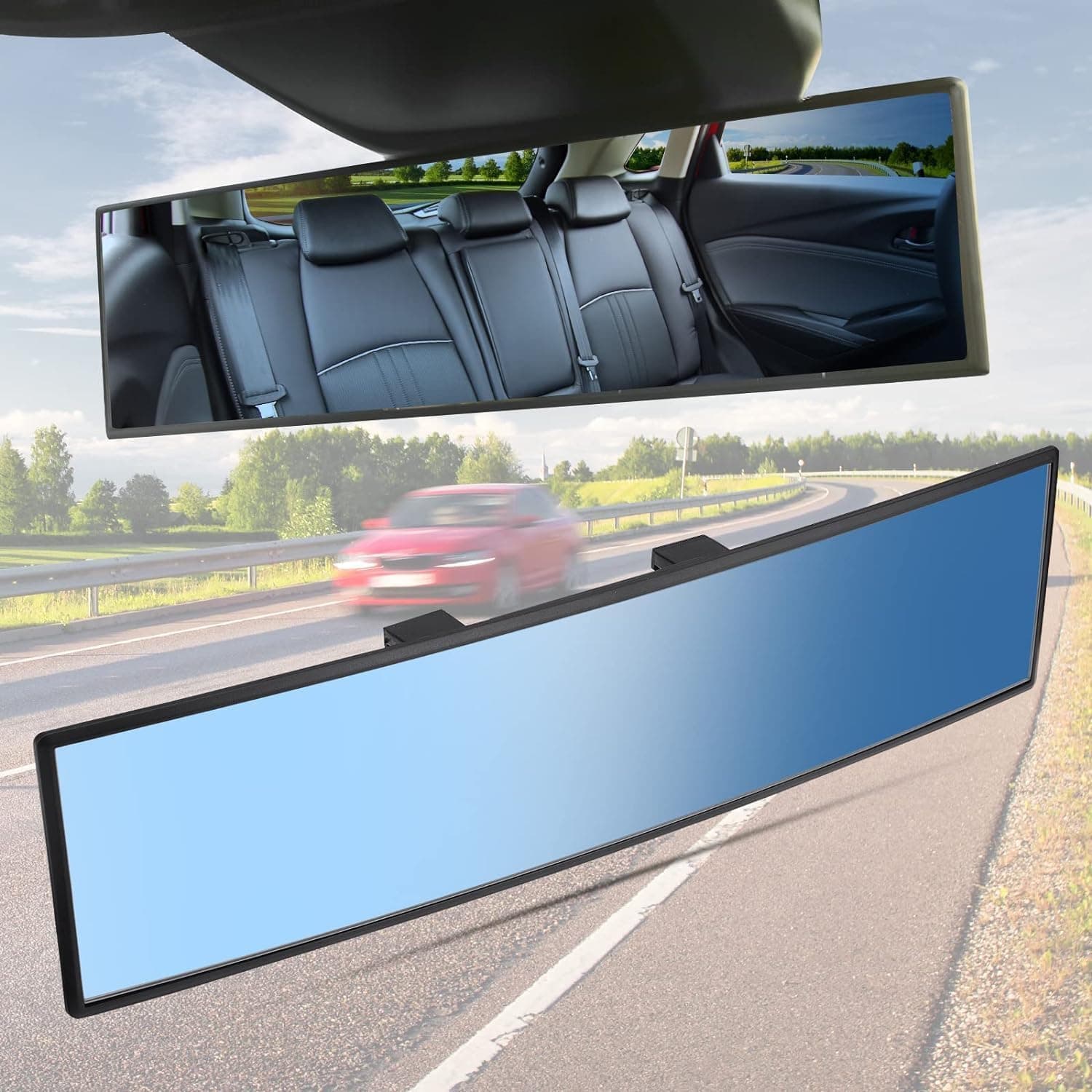Aputue Rear View Mirror, Universal HD Convex Mirror with 180° View, Interior Clip-on Design for Safe Driving in All Vehicle Types