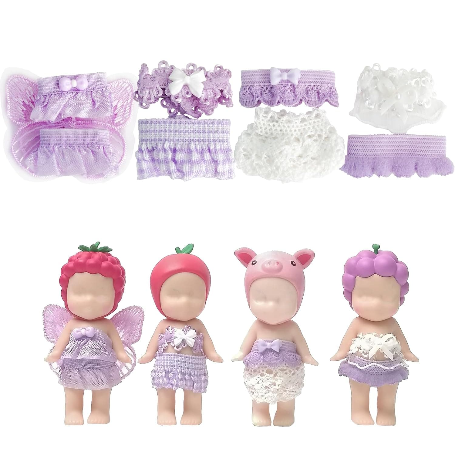 4 Sets Mini Doll Clothes for Sonny Angel, Tops and Skirts Fit for 3 Inch Collectible Dolls for Adult Collectors, Designed for Display and Decoration (Lavender Whimsy)