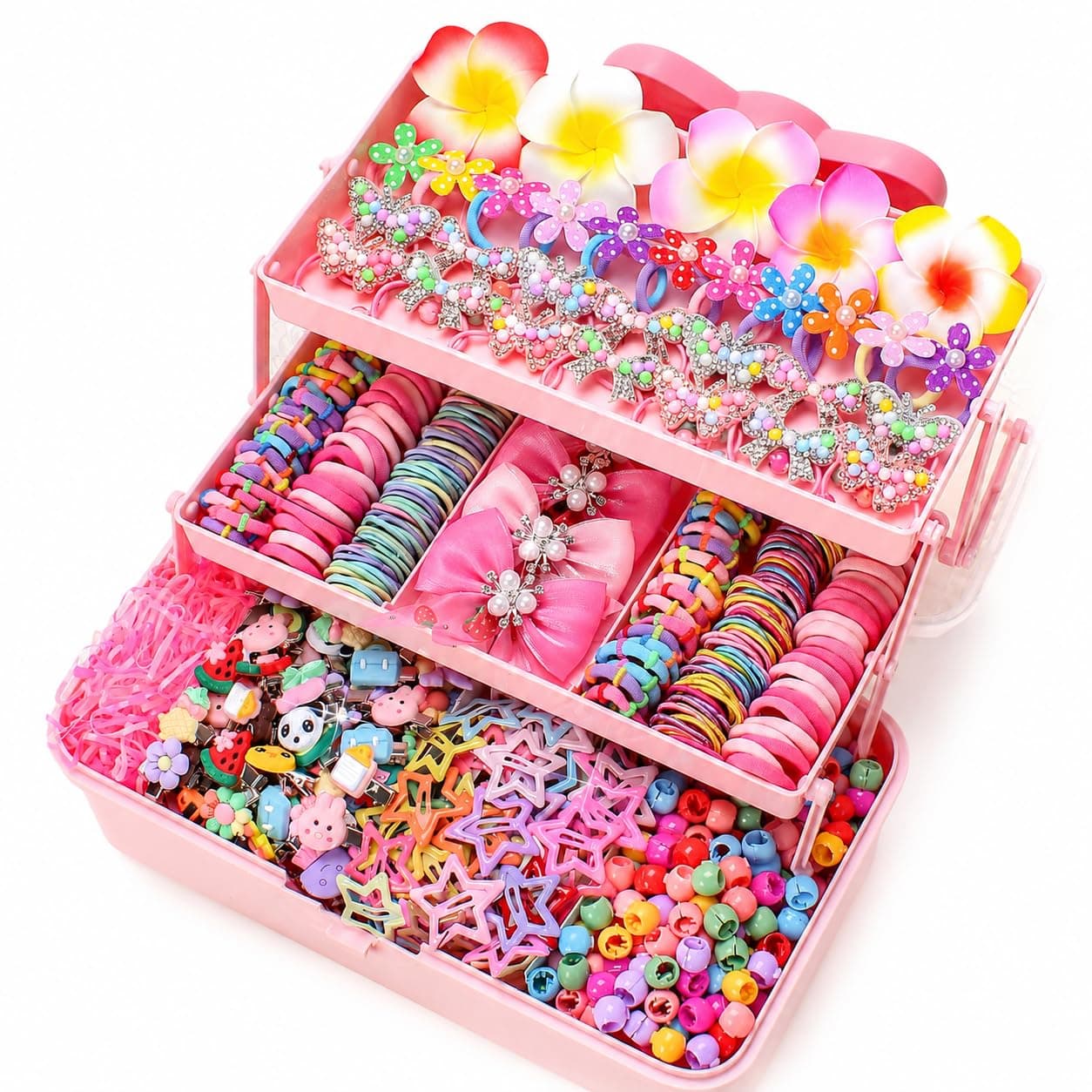 546PCS Hair Accessories Set, Colorful Hair Ties Clips and Bow Hair Styling Kit with Organizer Box