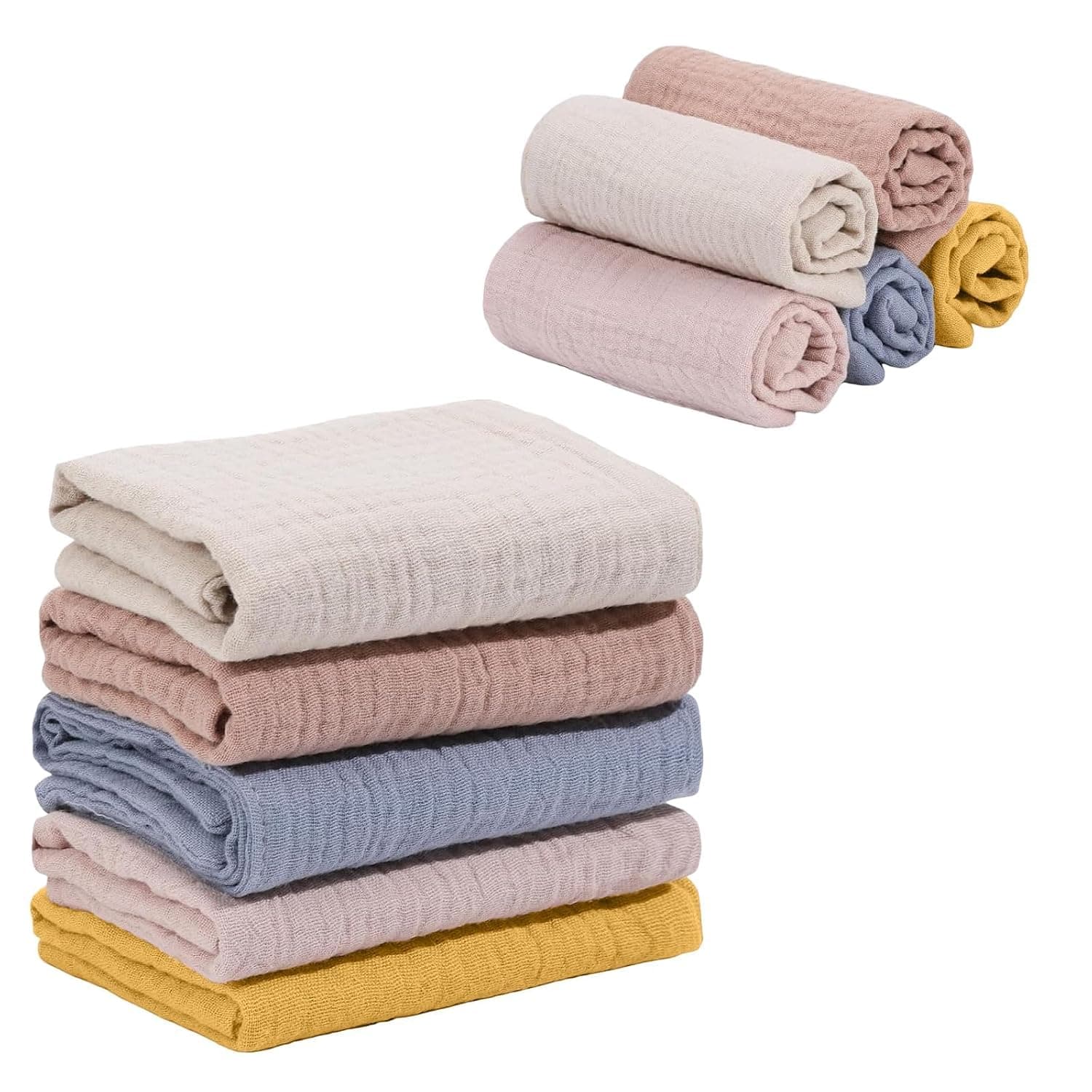 X spring Baby Muslin, 5-Pack Washcloths, Breathable and Hypoallergenic, Multipurpose Newborn Essentials for Diaper Changes, Face Cleaning and Spit-Up, Ideal for Infant Care and Nursery Use