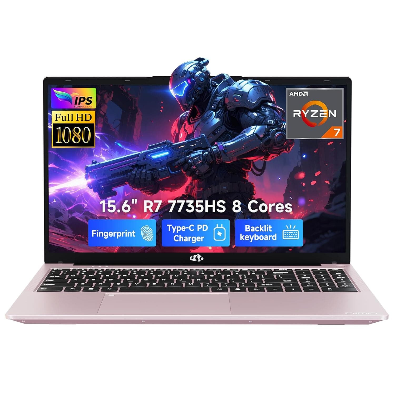 NIMO 15.6" IPS FHD Gaming-Laptop, Ryzen 7 7735HS (8C/16T, Up to 4.75GHz)16GB DDR5 RAM 512GB SSD Business-Computer with Radeon 680M Graphics 100W Type-C Backlit Keyboard Fingerprint
