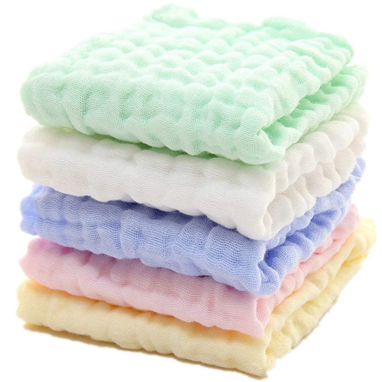 SKY-TOUCH 5pcs Muslin Baby Washcloths and Towels, Natural Organic Cotton Baby Washcloths, Soft Newborn Baby Towel and Muslin Washcloth for Sensitive Skin