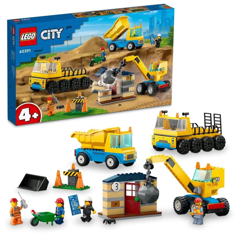 LEGO 60391 City Construction Trucks and Wrecking Ball Crane Toys, Demolition Playset with Digger Toy, Dump Truck and Transport Vehicles, Learning Toys for 4+ Years Old Kids, Boys, Girls