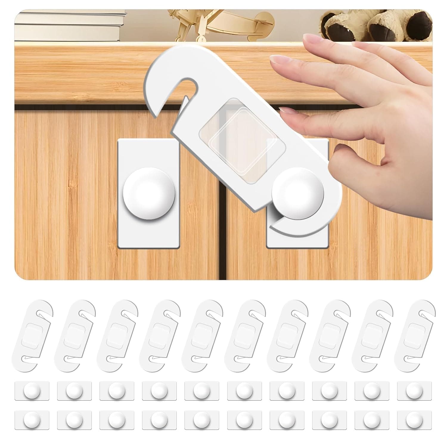 Child Cabinet Locks, 10 Pcs Child Safety Locks, Baby Proofing Baby Safety Locks for Cabinets, Drawers, Toilet, Fridge, Strong Adhesive No Drilling-Durable-Multifunctional for Furniture Kitchen