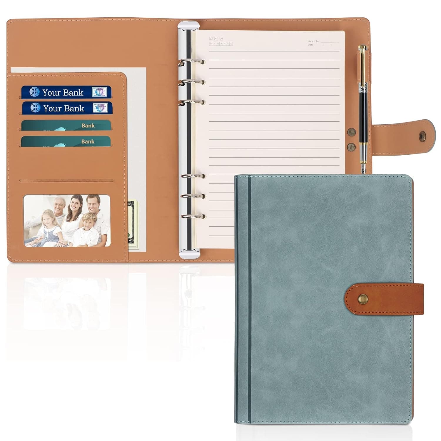 Leather A5 Ring Binder Notebook, Refillable 6 Round Ring Binder Cover With A5 Refill Papers, Travel Writing Notebook, Diary Binder Cover, Personal Planner With Ring Binder (Blue)