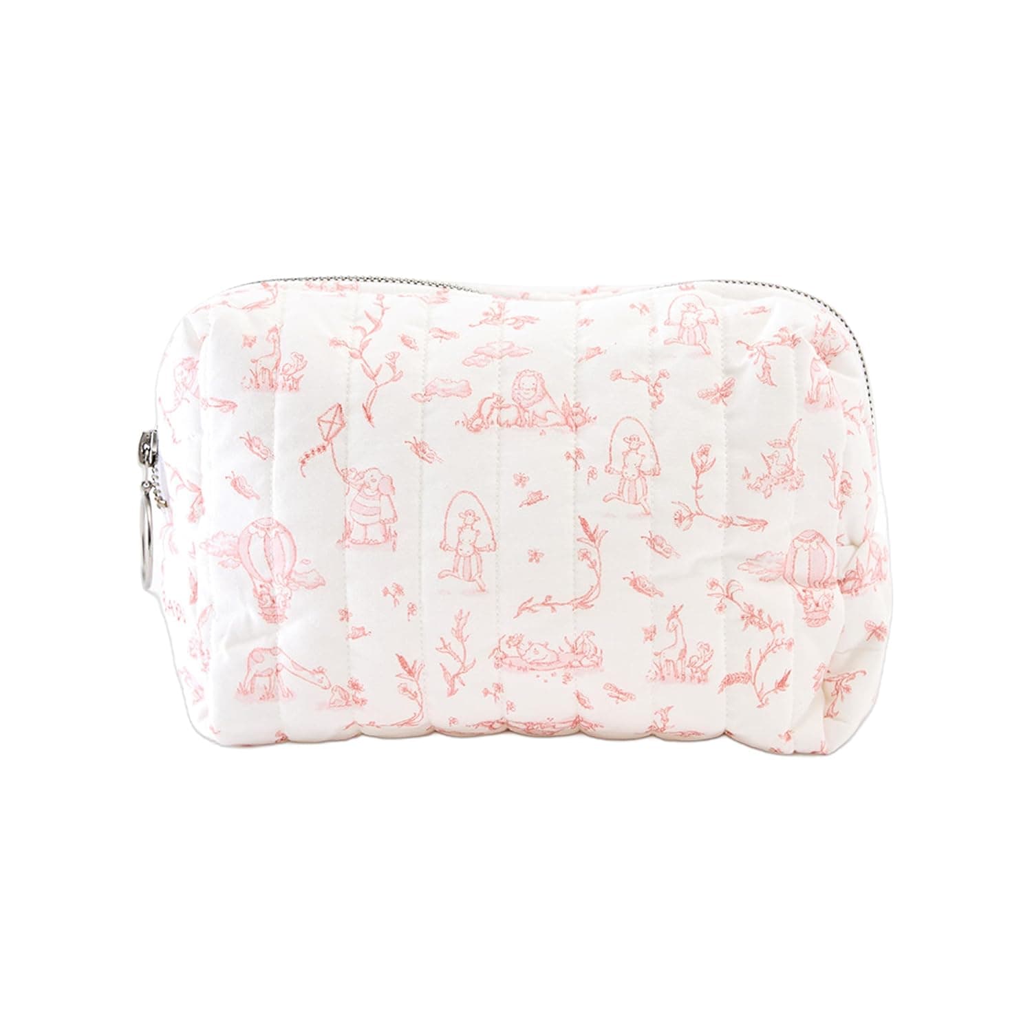 Toile de Jouy Pink Collection Baby Care Bag, 100% Cotton Quilted Organizer Pouch, Travel Toiletry Bag for Baby Essentials, 23 x 19 x 10 cm