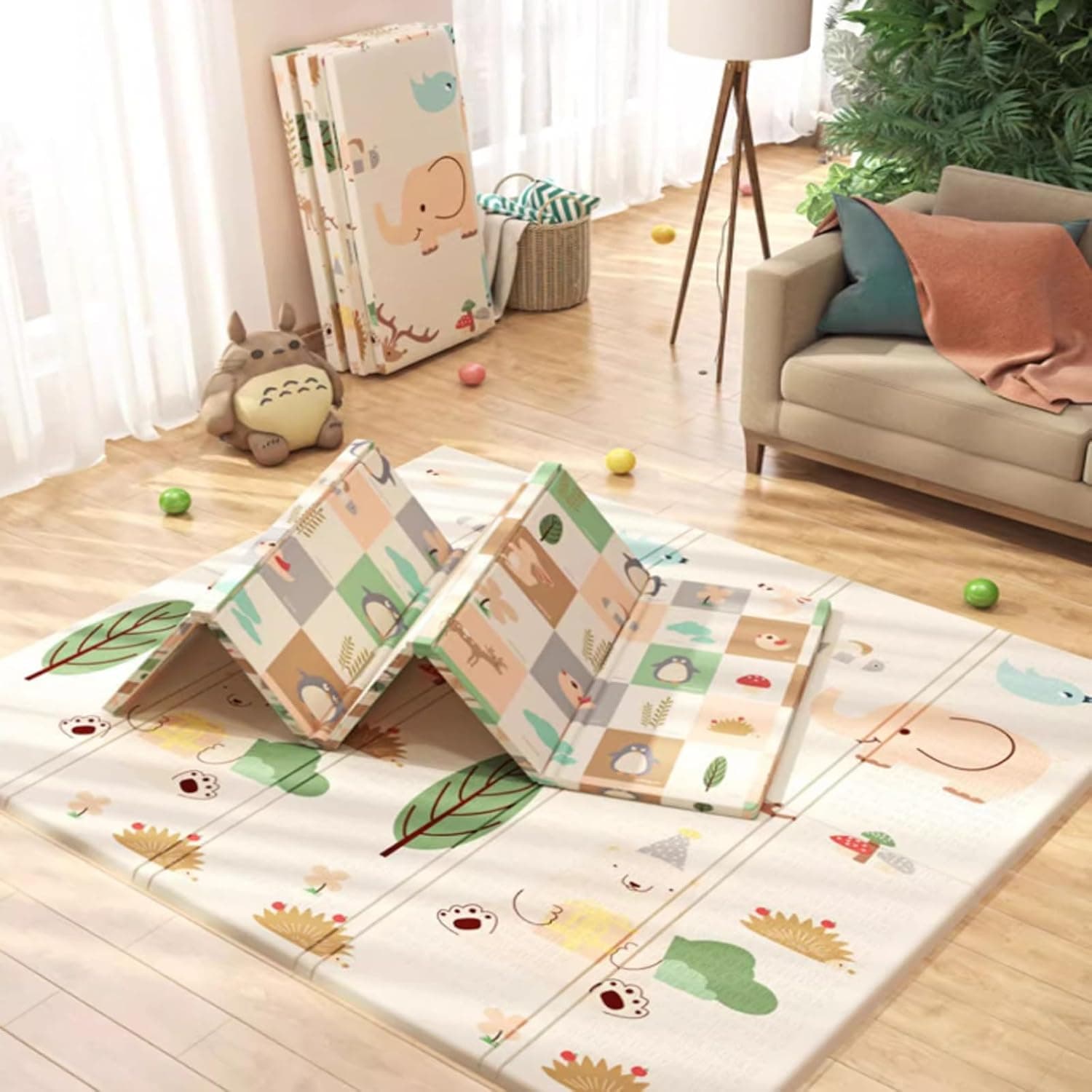 Beauenty Baby Play Mat, 160 * 180 * 1CM Waterproof Non-Slip Large Reversible Playmat Crawling Mat, Extra Thick Soft Baby Playmats for Playing or Camping Mat Bedroom Living Room Carpet Area (Forest)