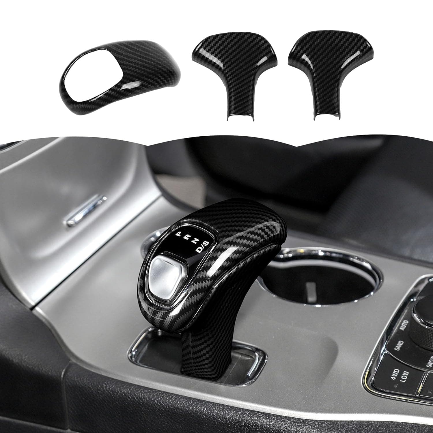 RT-TCZ Carbon Fiber Gear Shift Knob Cover Trim Decorative Interior Accessories Compatible with Jeep Grand Cherokee 2014-2015
