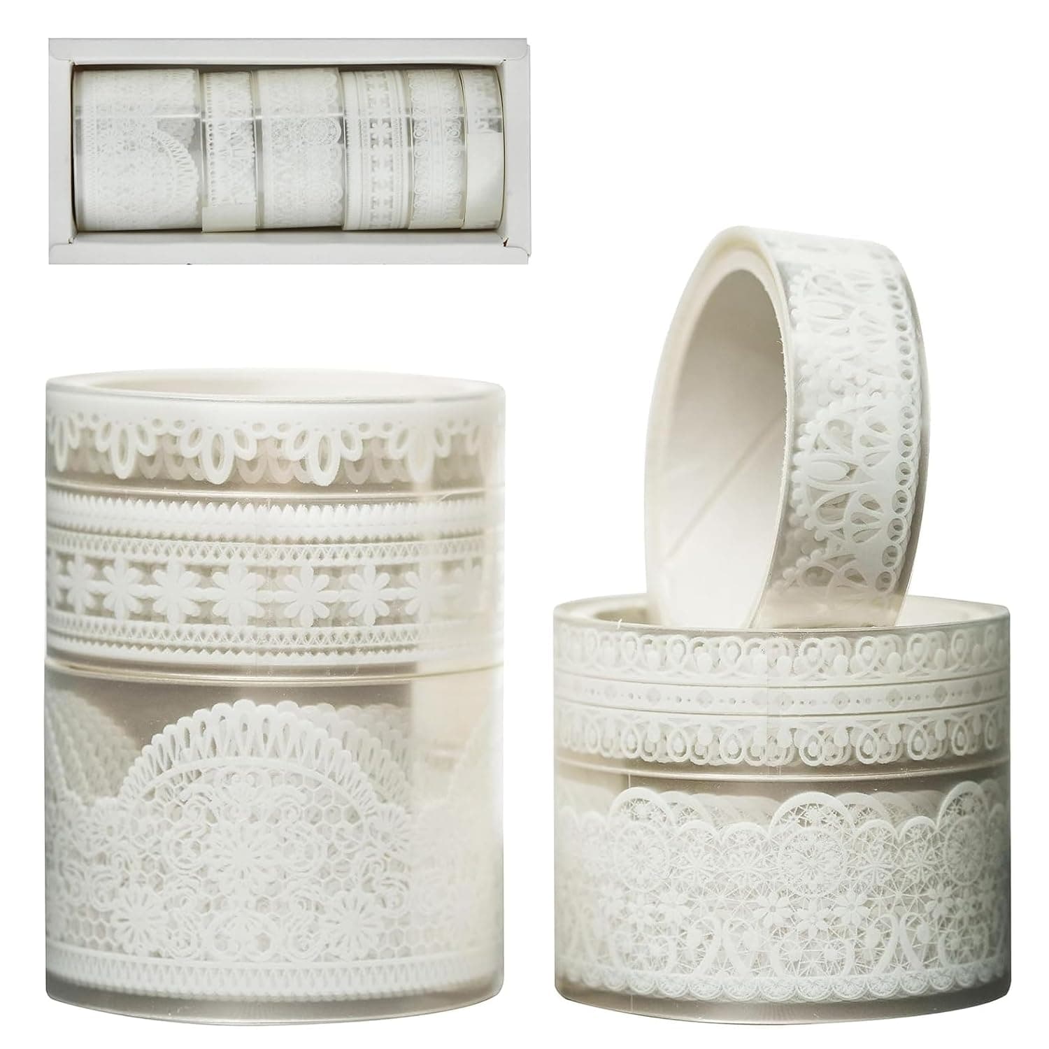 SYOSI Lace Washi Tape, Transparent Floral Decorative Masking Tape, DIY Craft Stickers, Scrapbooking Supplies, Journaling, Planner Decoration, Gift Wrapping Tape, Multi-Size PET Tape Roll Set, 6 Rolls