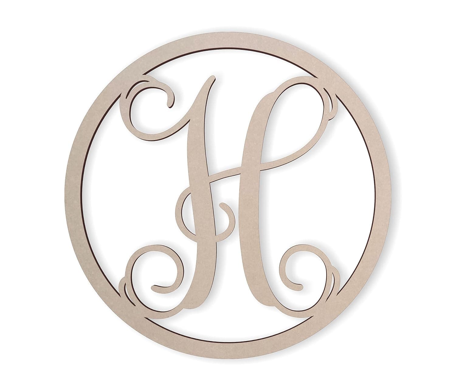 Jess and Jessica Wooden Letter H, 8" Long x 1/4" Thick – Large Wooden Letters for Wall Decor, Unfinished Monogram Cursive Large Letters for Wall Decor or Kids' Nursery Design - Circle Vine Font