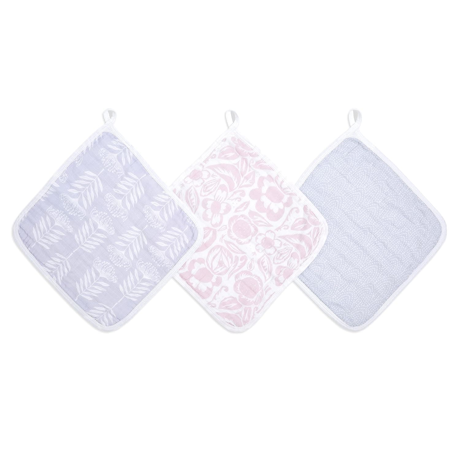 aden + anais Essentials Washcloth - Pack of 3, Damsel | 100% Cotton Muslin, Bath & Shower Flannel for Babies | Unisex Gift Set for a Baby Shower | Wash Essentials for Newborns