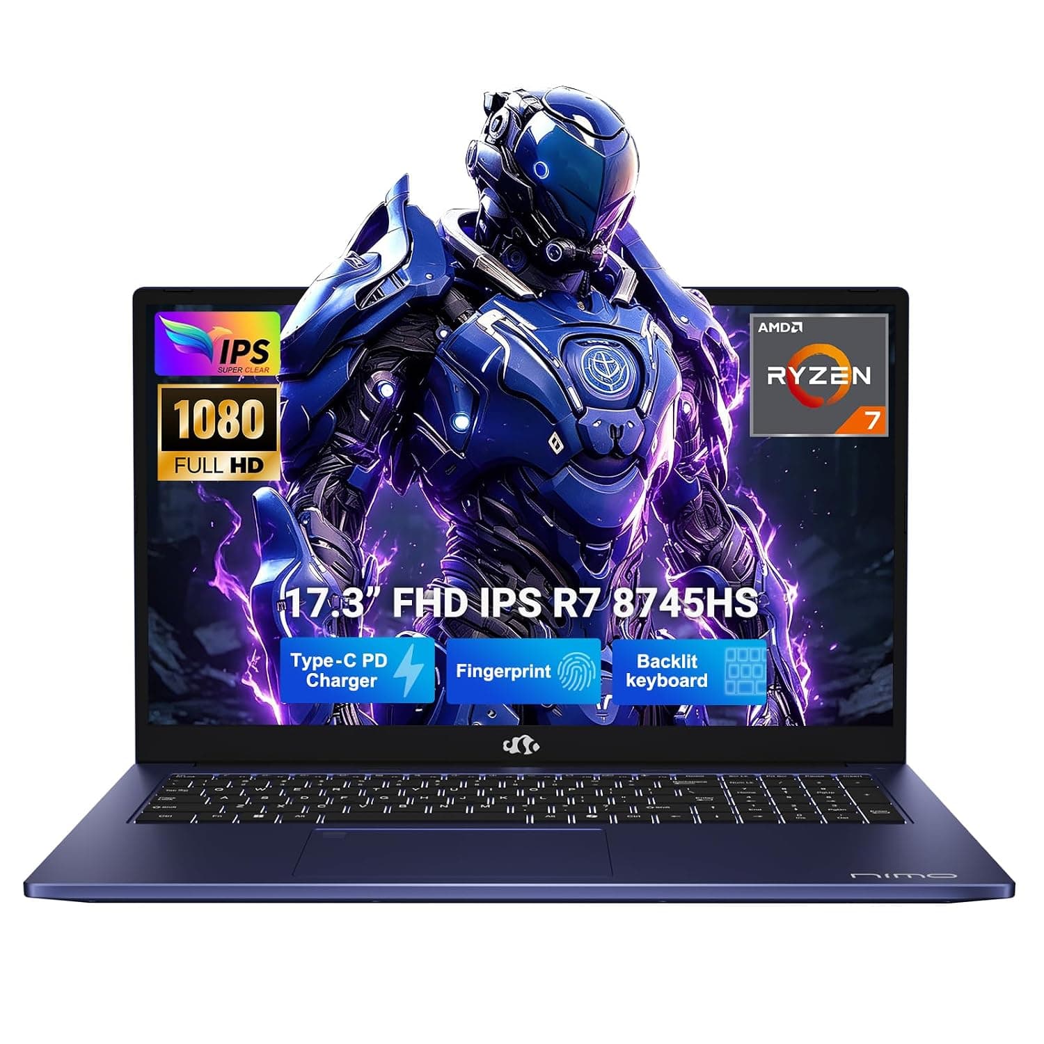 NIMO 17.3" IPS-Gaming-Laptop, Ryzen 7 8745HS Up to 4.9GHz Beat R9 7940HS 32GB RAM 1TB SSD Radeon 780M-Graphics, WiFi 6E USB4 Backlit Keyboard Fingerprint, Win 11 PC for Work & Play 2-Yr Warranty