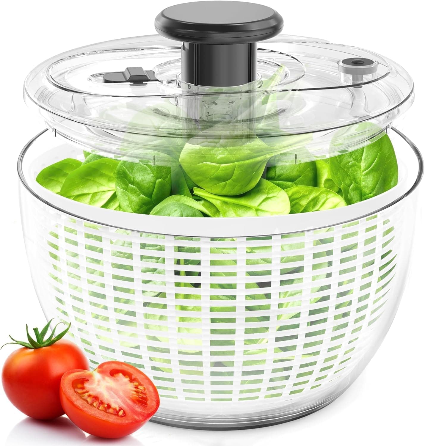 6L Salad Spinner, Large Vegetable Spinners Fruits Drainer Rotary Dryer Lettuce Manual Mixer Food Drain Basket Washing Machine Strainer with Bowl Double Detachable Kitchen Prep Container