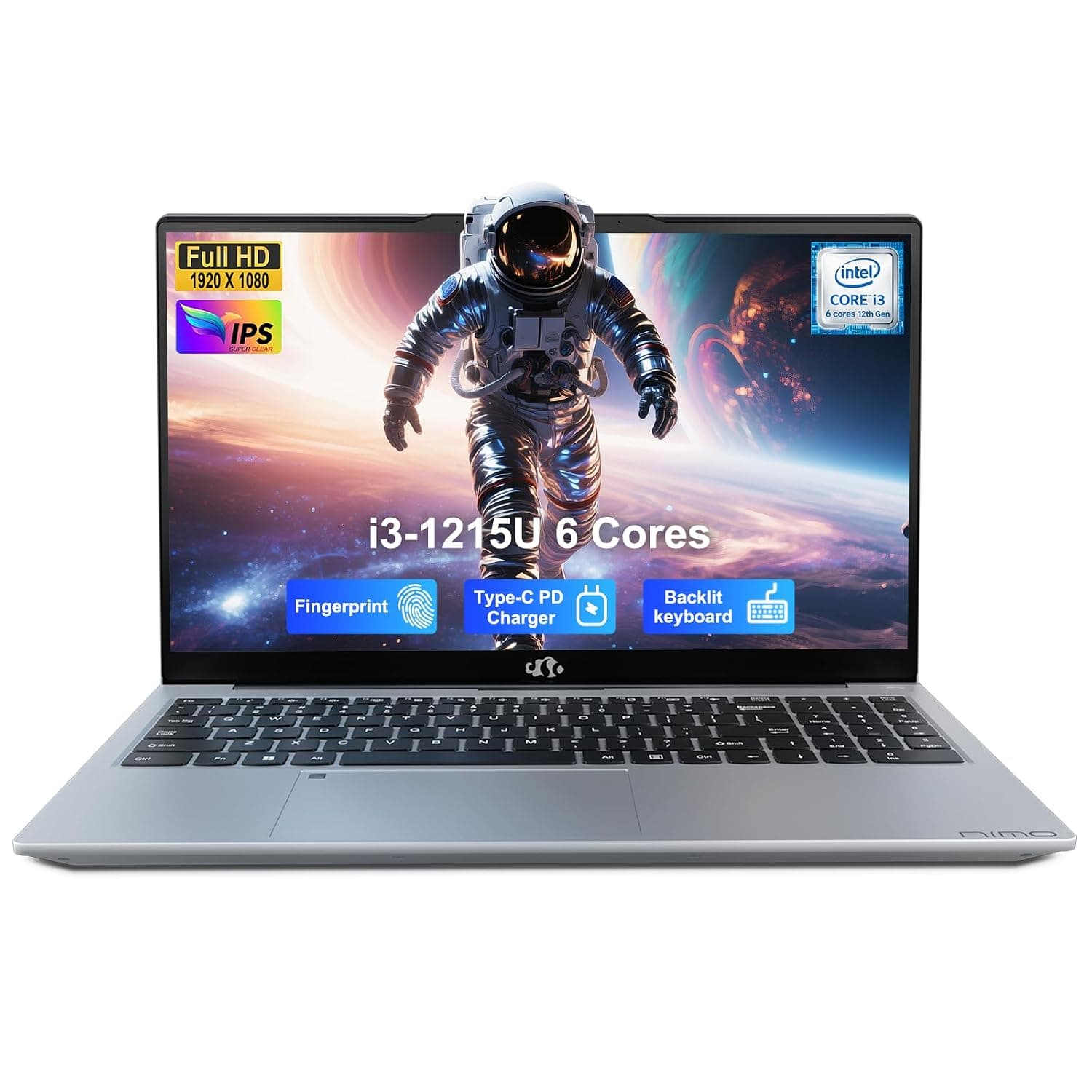 NIMO 15.6" FHD IPS Laptop, Core i3-1215U 6-Core Up to 4.4GHz (Beats R5 7520U), 32GB RAM 1TB SSD, Wi-Fi 6, Backlit Keyboard, Fingerprint Reader, 65W Type-C Charging, Student & Business Notebook