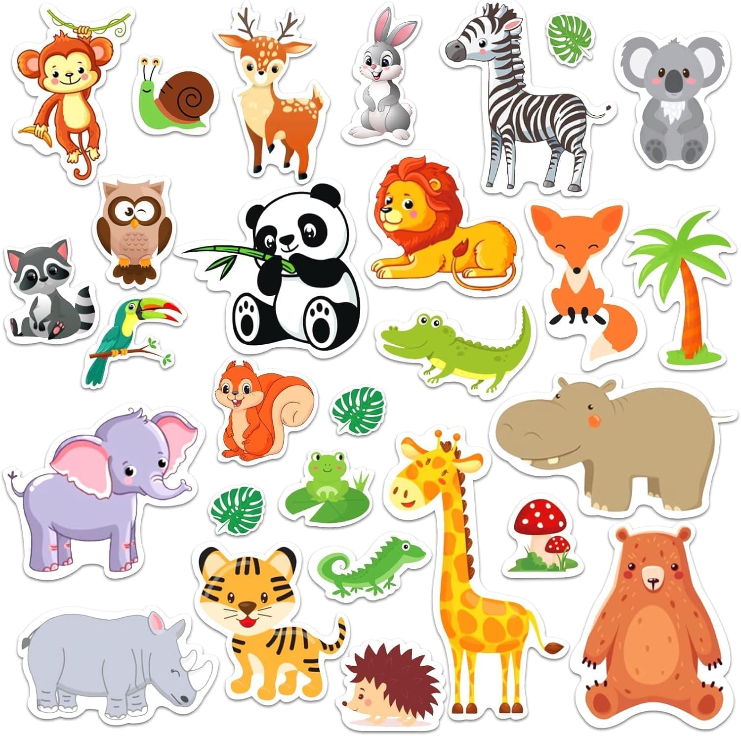 Aputue Window Gel Clings, 50 Pack Jungle Animals Removable Reusable Thick Stickers, Zoo Animal Decals for Classroom Nursery Party Decor Glass