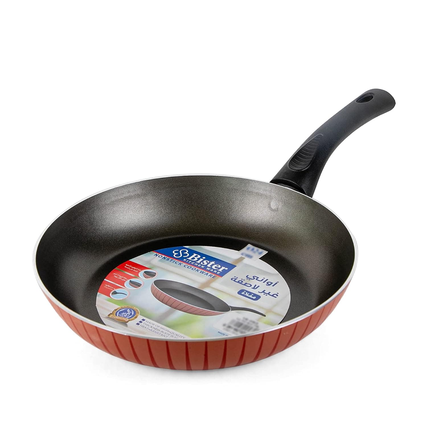 Bister stripy fry pan (26cm) | made of high-quality | nonstick fry pan with flat bottom suitable for induction cooker halogon oven and gas stove, red & black, 16-064
