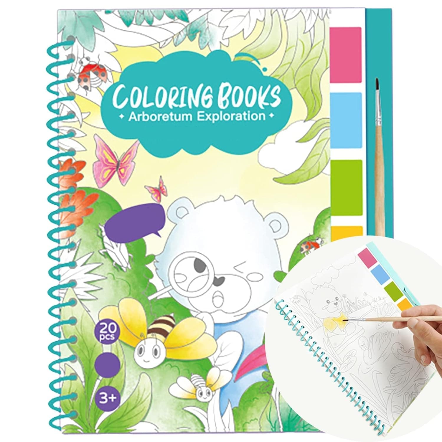 Kids Watercolor Painting Book Set, Paint with Water Book for Toddlers Water Coloring Painting Paper with Paint Palette and Brush Art Craft Gift for Drawing