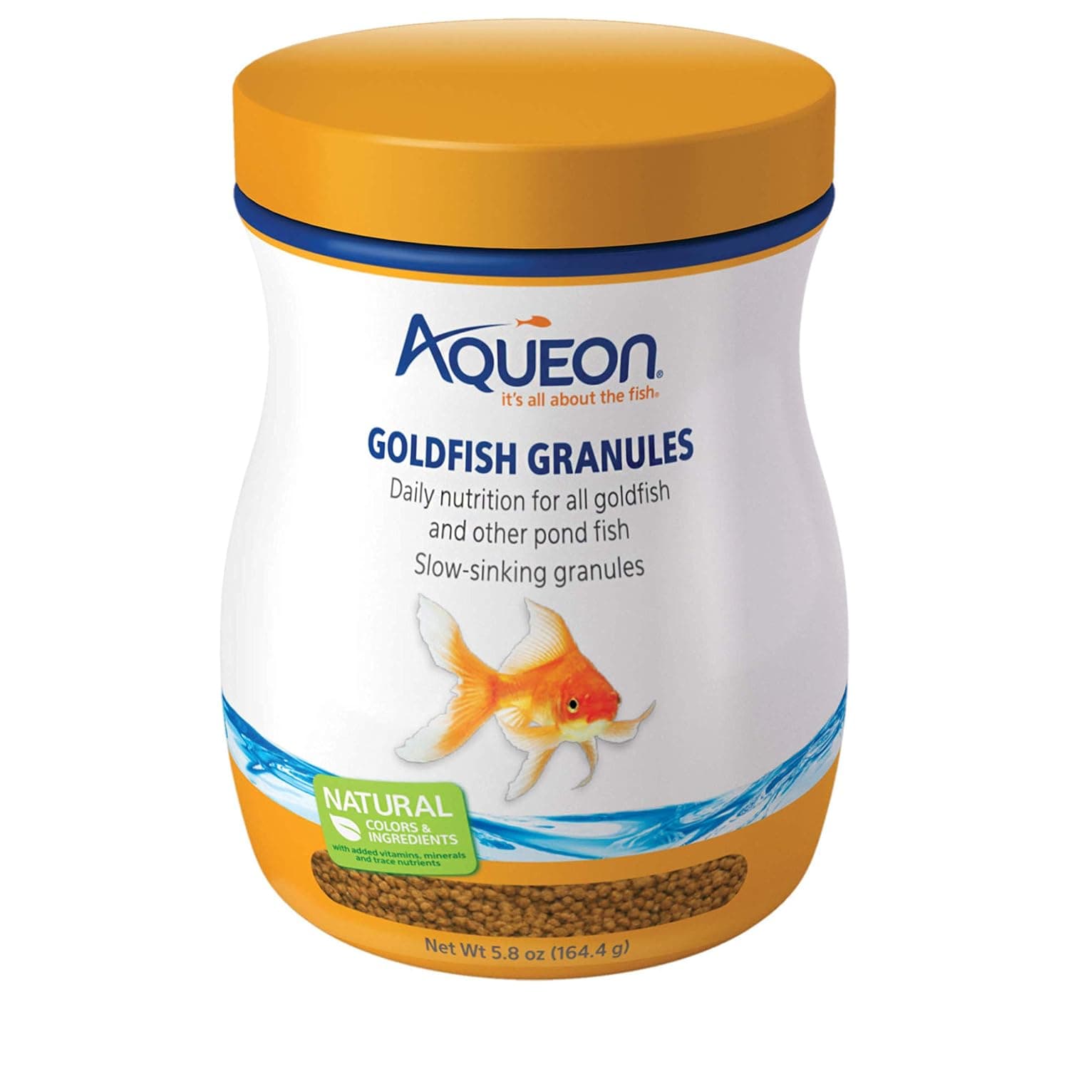 Aqueon Goldfish Food Granules, 5.8-Ounce | Sinking fish food for goldfish or small koi, 1.5 mm granules, won't cloud water when fed as directed