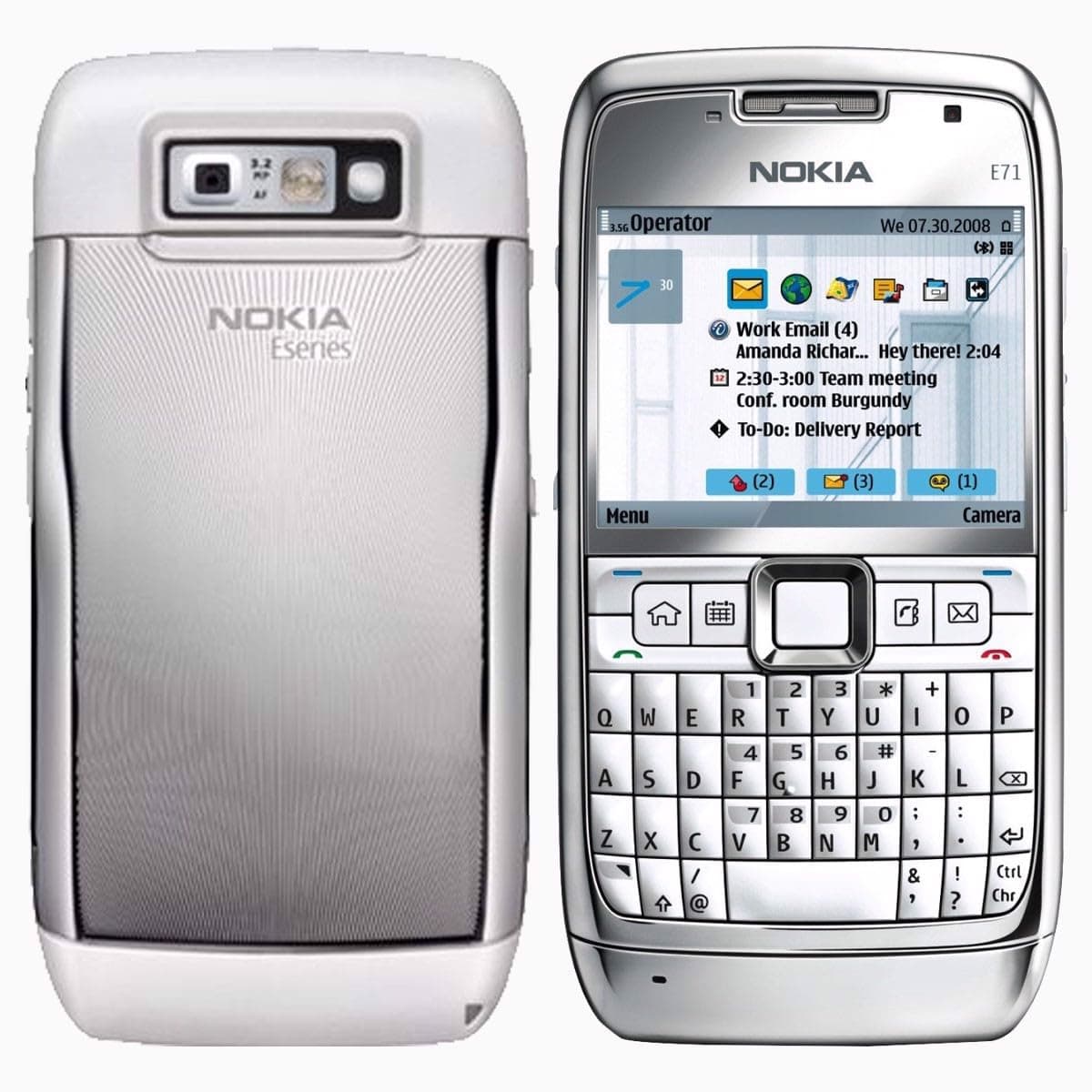 Nokia E71 Single-Sim 110MB ROM + 128MB RAM (GSM Only | No CDMA) Factory Unlocked 3G Cellphone (White/Steel) - International Version