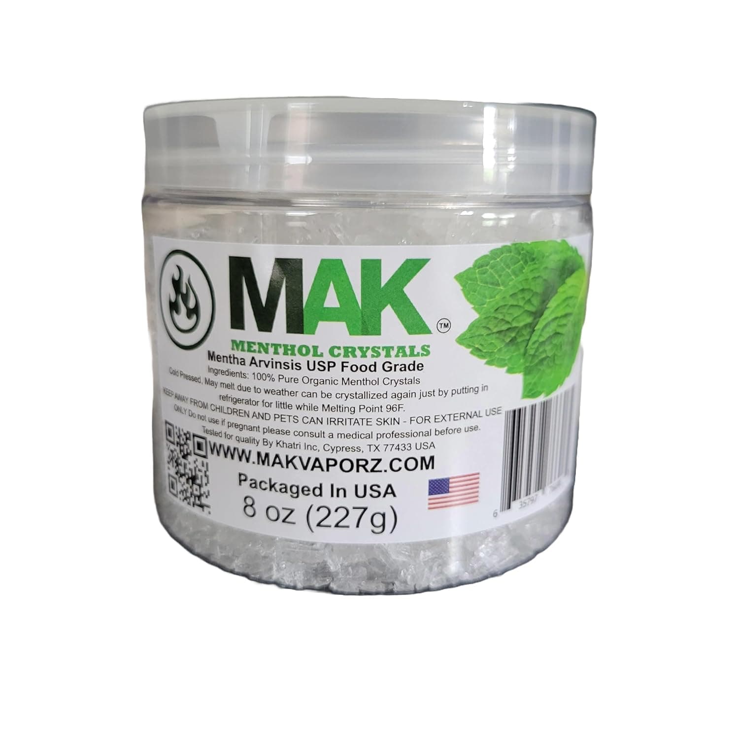 MAK 8 oz Menthol Crystals - Pure Organic 100% Natural - Crystal Mints Mentha Arvensis Peppermint Crystals - Comes in a Jar for Lasting Freshness