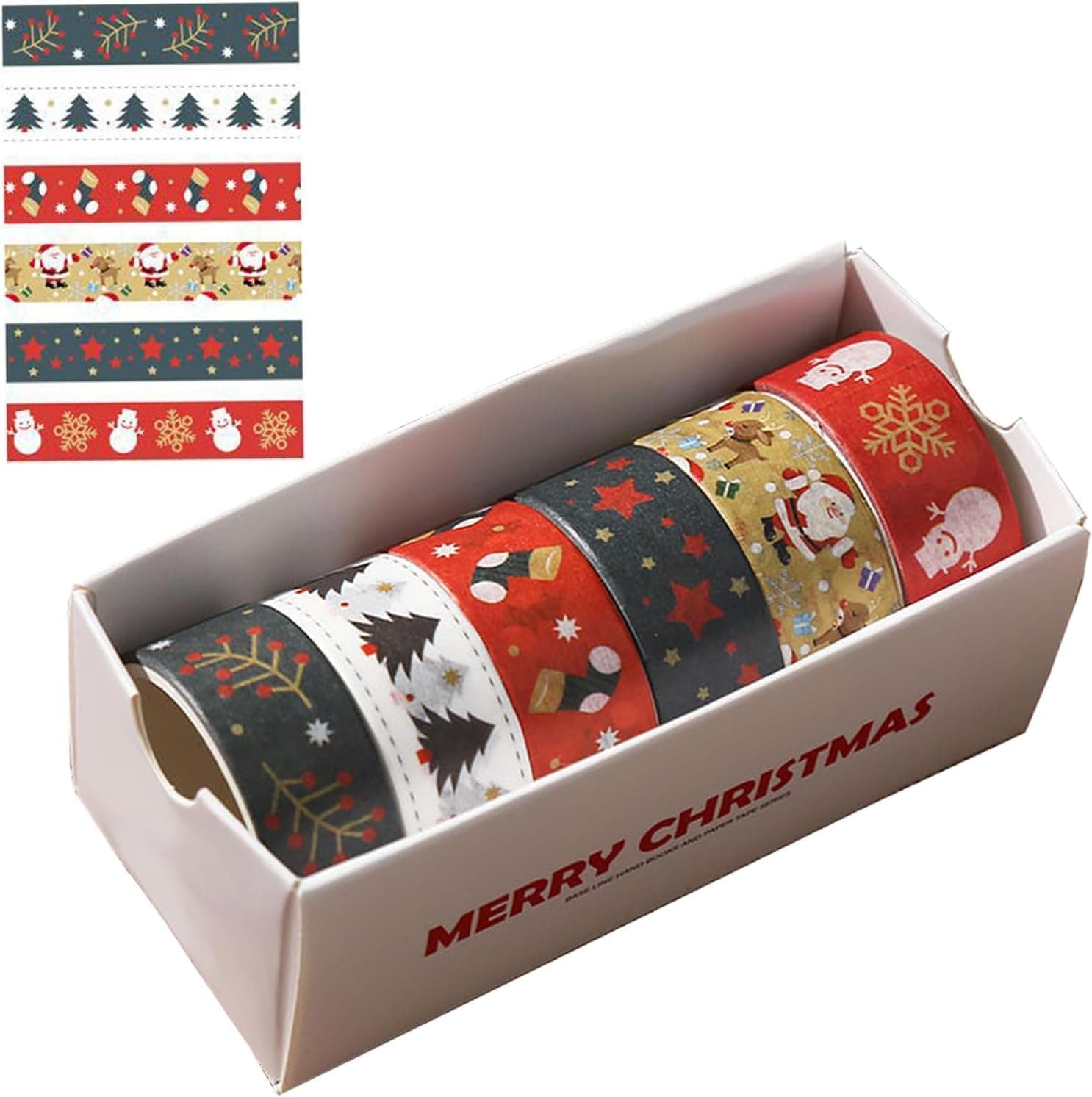 Christmas Washi Tape Set 6 Designs for DIY Crafts, Scrapbooking, and Gift Wrapping Tape Decorative Self-Adhesive Tape for Scrapbook Present Christmas Gift Stiker Labels