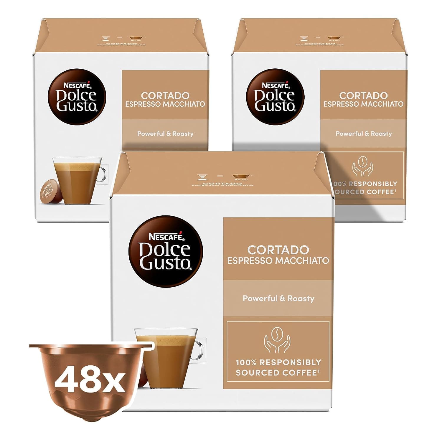 Nescafe Dolce Gusto Cortado, Espresso Macchiato, Coffee Capsules, 3 x Boxes, 48 Servings