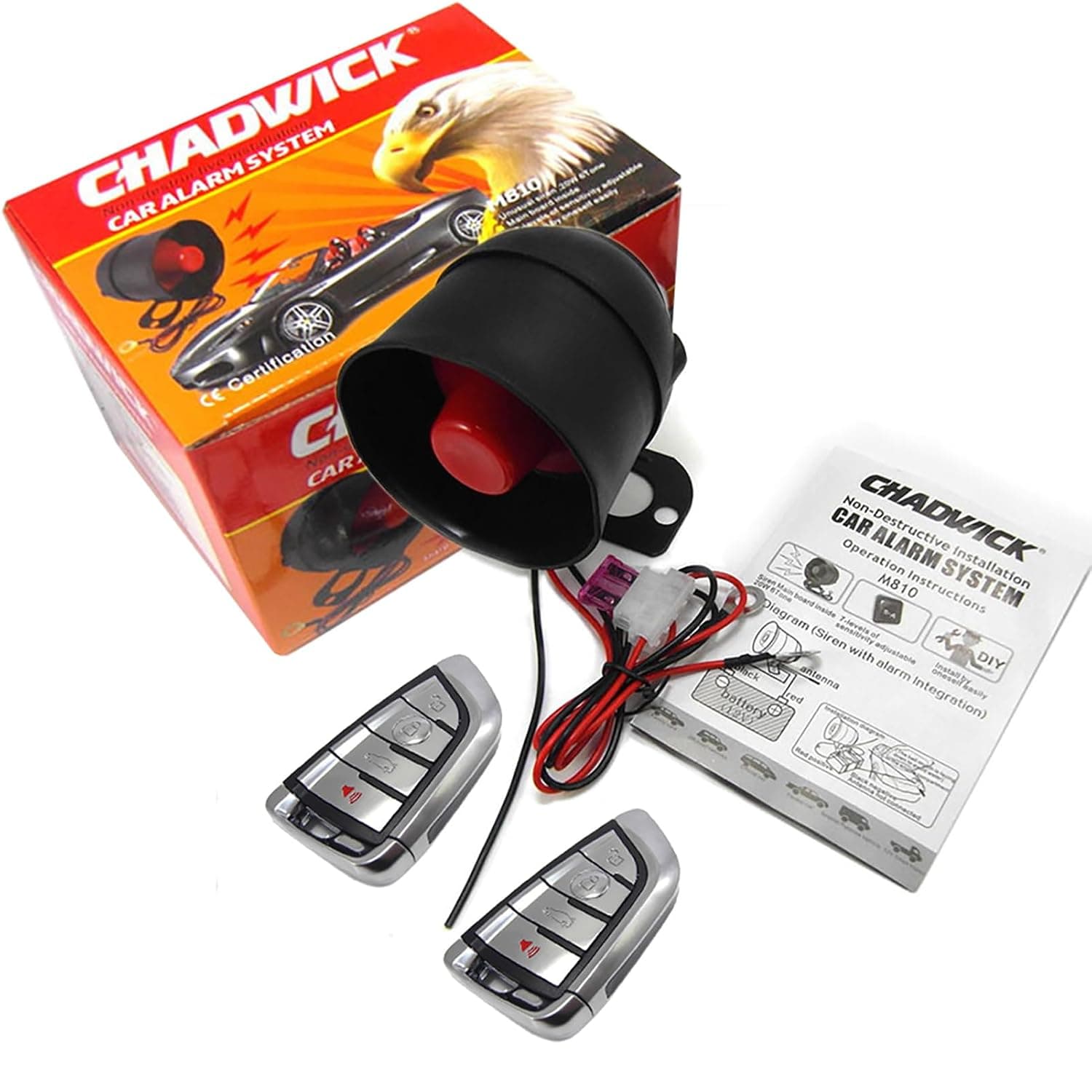 Chadwick Car Anti-Theft Alarm, Adjustable Sensitivity, M810-8131 | Tune the vibration response across seven levels and use two included remotes to arm, disarm or locate the vehicle
