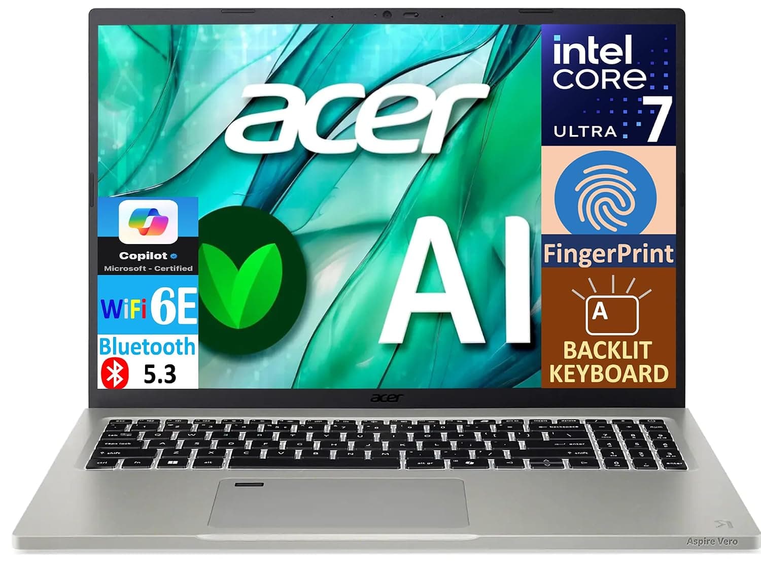 Acer Aspire Vero 16 AI Powered Laptop 16.0" IPS WQXGA Display (Intel Core Ultra 7 155U, 16GB LPDDR5X, 512GB PCIe SSD, Intel Graphics, Backlit KB, Fingerprint, 2 Thunderbolt 4, WiFi 6E, Win 11 Pro)