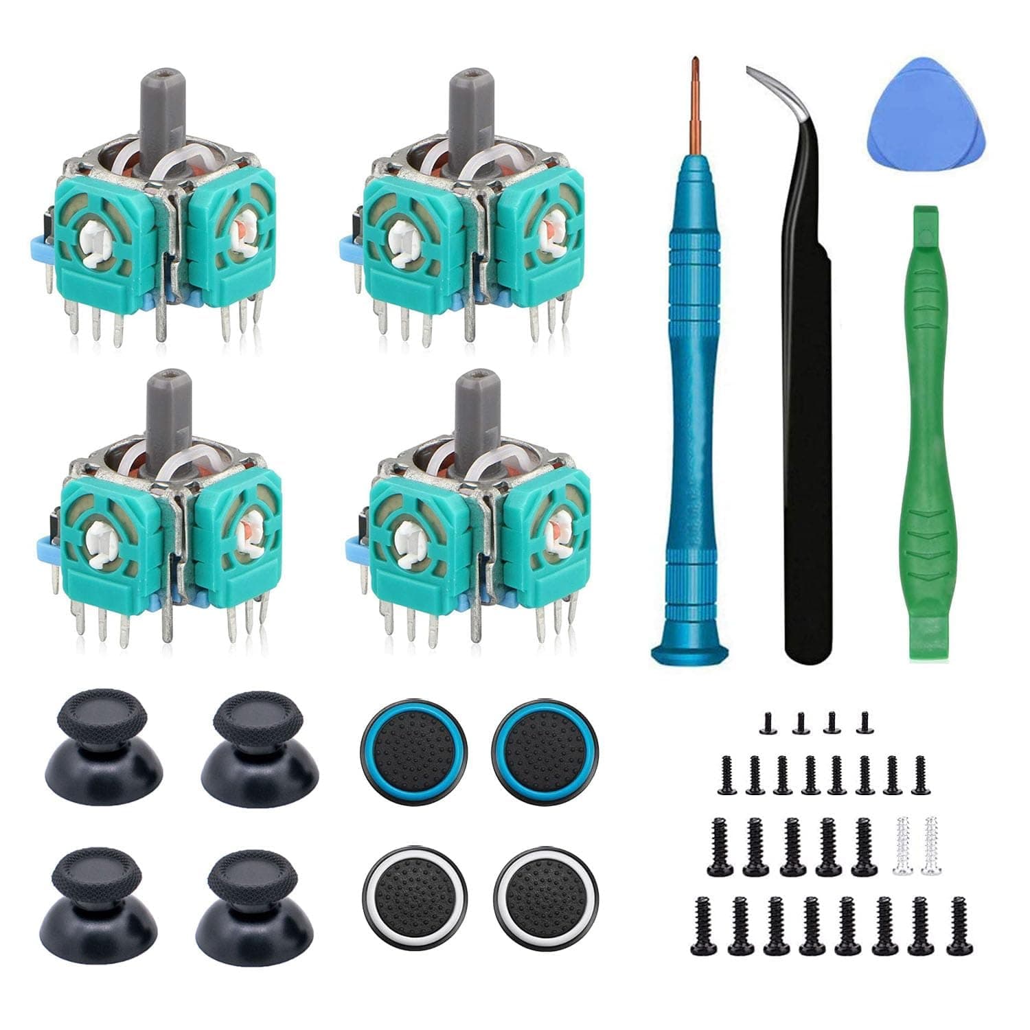 4 قطع بديلة لعصا التحكم التناظرية ثلاثية الابعاد لوحدة تحكم بلاي ستيشن 5، مجموعة ادوات اصلاح عصا الابهام متوافقة مع وحدة التحكم اللاسلكية دوال سينس لبلاي ستيشن 5، استبدال عصا التحكم التالفة مع مفك براغي