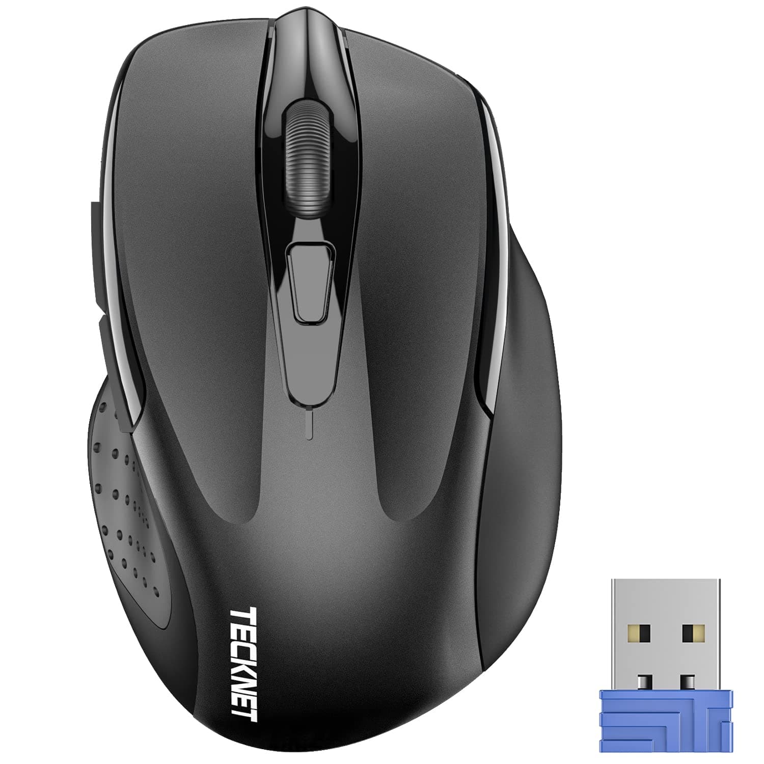 TECKNET Wireless Mouse, 2.4G Ergonomic Optical Mouse, Computer Mouse for Laptop, PC, Computer, Chromebook, Notebook, 6 Buttons, 24 Months Battery Life, 2600 DPI, 5 Adjustment Levels, Grey