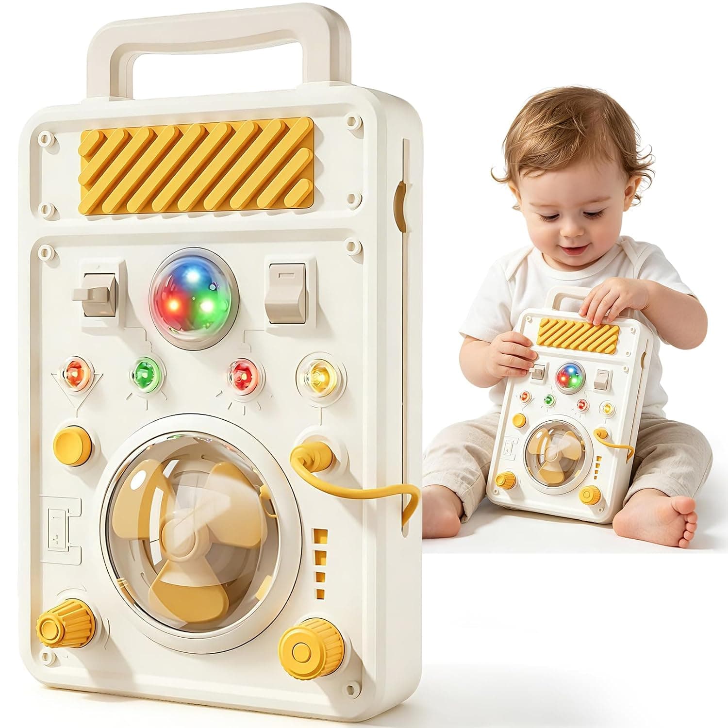 Andanna Busy Board for Toddlers, Light Switch and Button Board, Cause-and-Effect STEM Toy, Fine Motor Skills, Travel Activity Sensory Toy for Toddlers Car Home Preschool