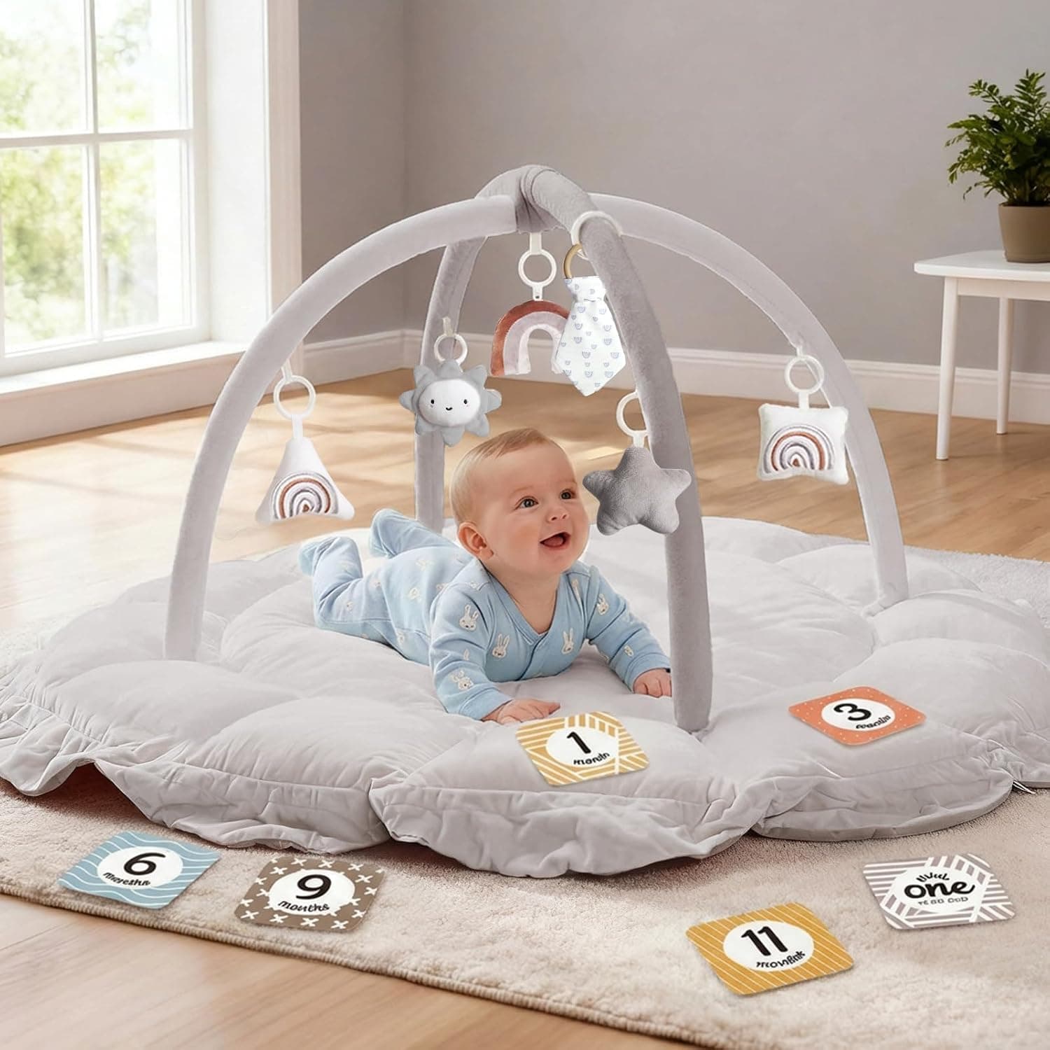 Mallify 5-in-1 Thick & Plush Play Gym, Convertible Stage-Based Developmental Activity Gym & Play Mat from Baby to Toddler, Ball Pit, Pet Cushion, Balls are not Included, Grey