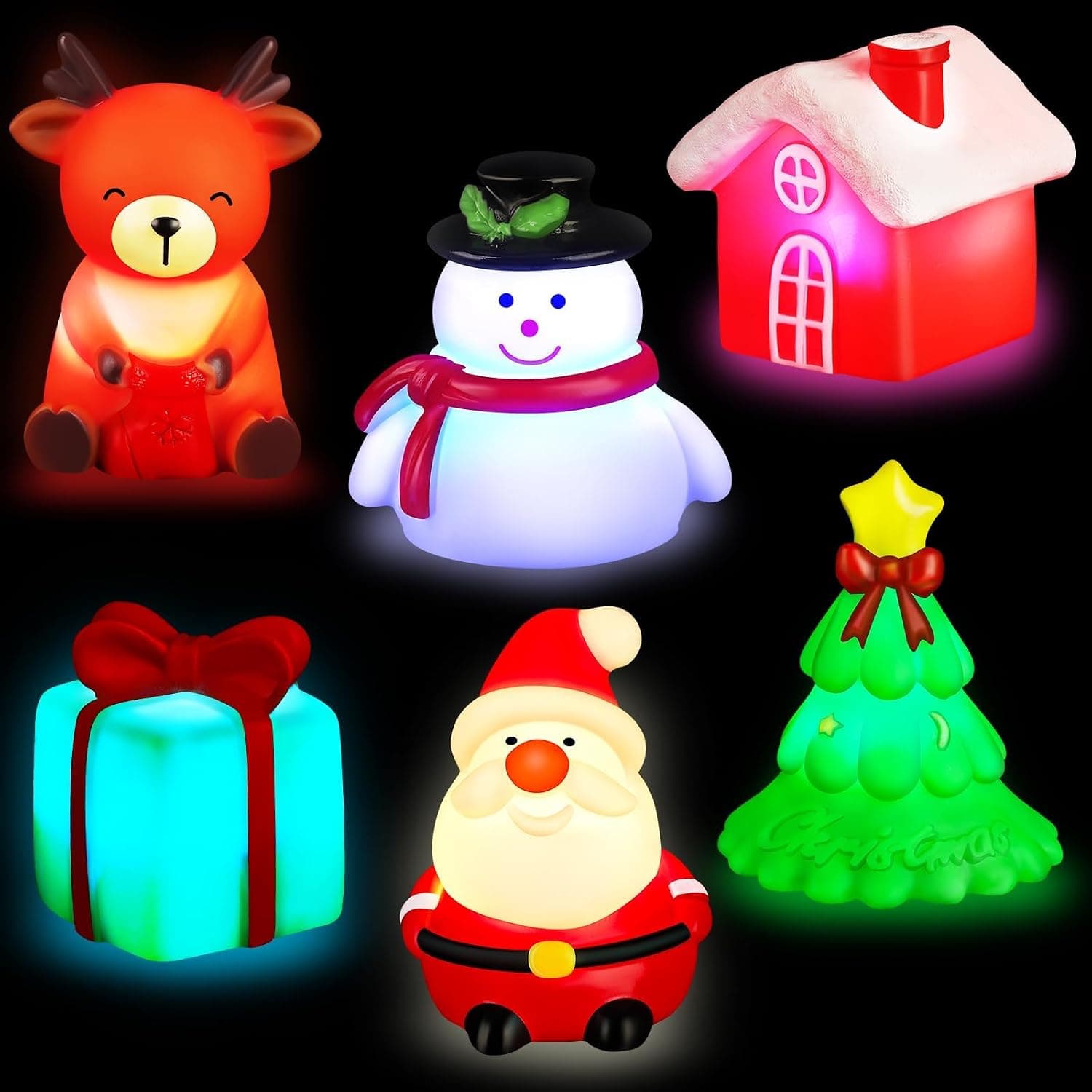ANGGIKO 6 Pcs Christmas Light Up Bath Toys, Christmas Theme Flashing Light Bathtub Toys, LED Floating Bath Toy for Toddlers, Baby Shower Toys for Infants Kids, Christmas Birthday Gifts