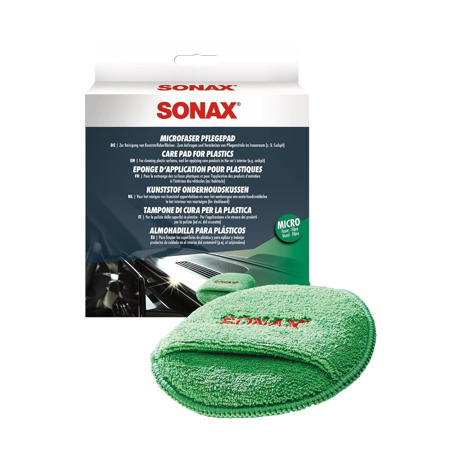 Sonax Care Pad for Plastics (1 Piece) - Cleans and Thorougly Applies Plastic Care Products in the Car's Interior. Comfortable Ergonomic Handling. Washable | Item No. 04172000
