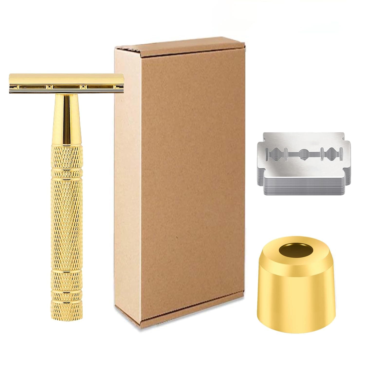 مستلزمات حلاقة للرجال مع حامل سداسي و20 شفرة، طقم حلاقة عربي تقليدي للعناية بالبشرة الحساسة بشفرة من الفولاذ المقاوم للصدأ مضادة للحساسية بلون ذهبي (بلمسة نهائية ذهبية عتيقة)