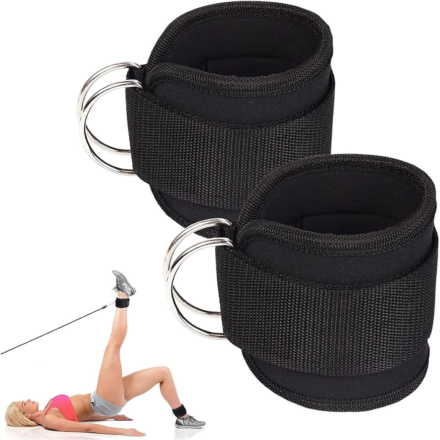 Aputue Ankle Straps for Cable Machines, 2 PCS, Black Adjustable Fitness Gym Workout Strap, Double D-Ring Neoprene Padded Cuffs, Weightlifting Lower Body Glute Leg Exercises