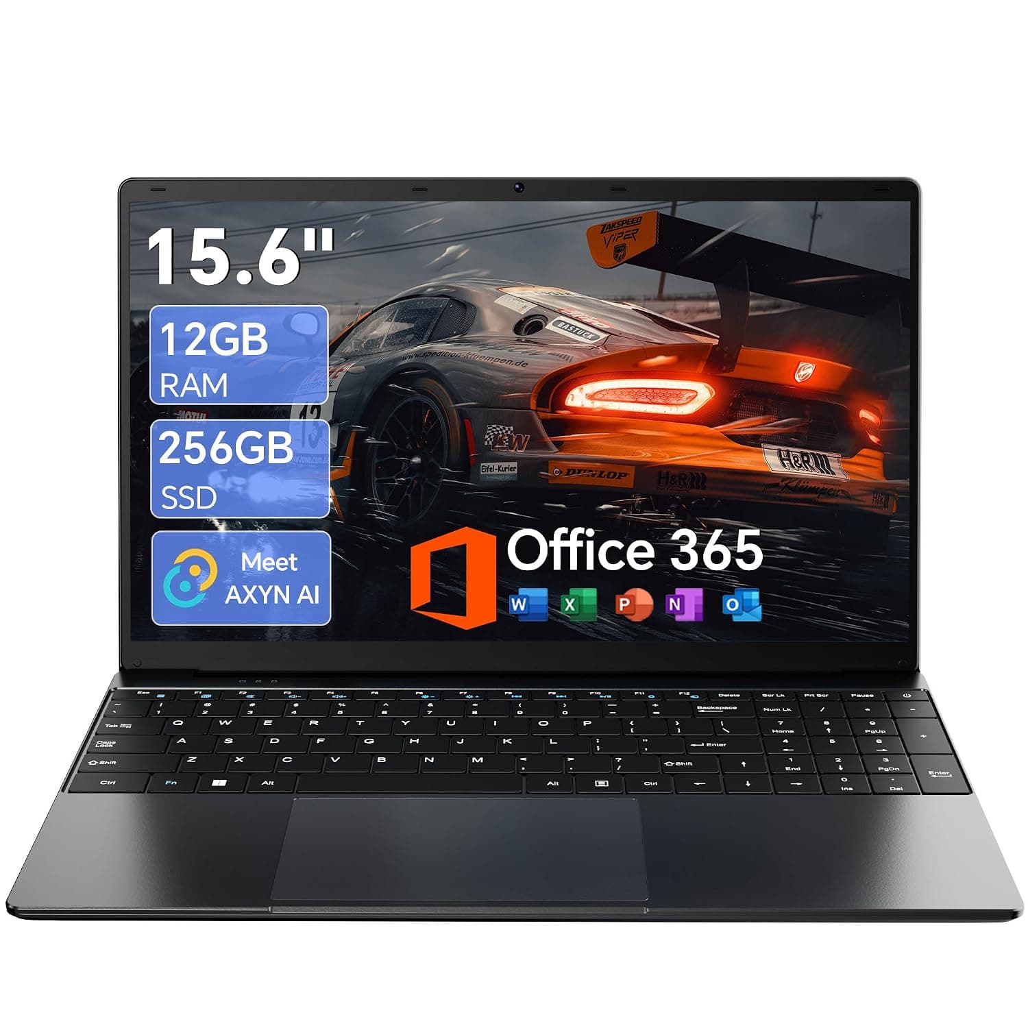 15.6'' AI Laptop with Office 365 12GB RAM 256GB SSD Win 11 Laptops | 7000mAh Battery, IPS FHD, 180°Viewing, Quad-Core Processor, Type-C, WiFi5, Portable Thin Business Student Laptops, Black