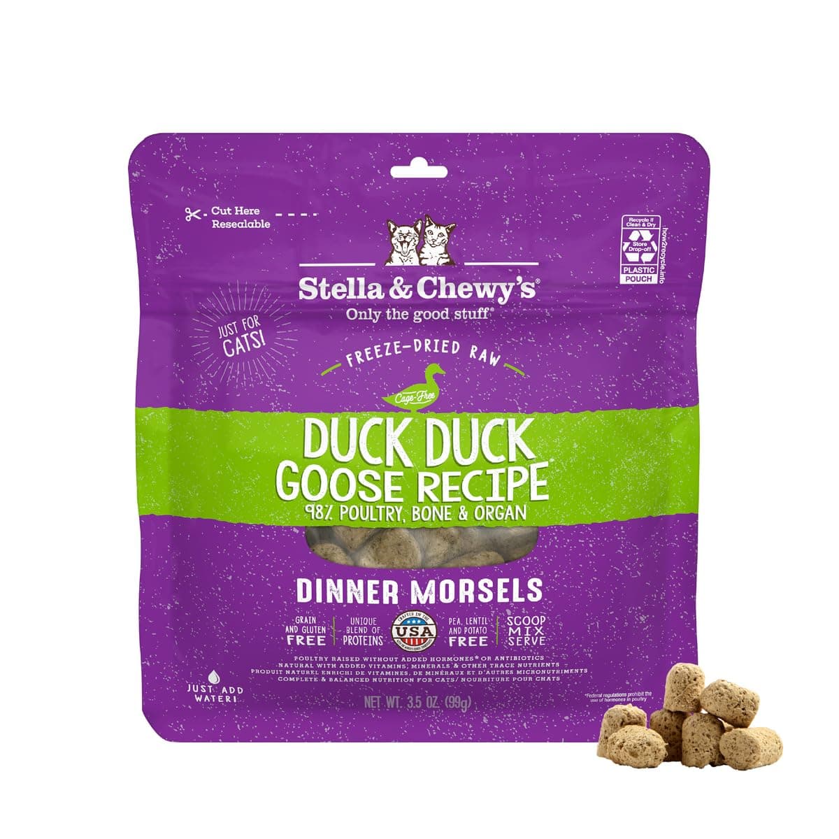 Stella & Chewy's Freeze-Dried Raw Cat Dinner Morsels - Premium Duck & Goose Recipe with 98% Cage-Free Poultry & Organs - Natural Grain-Free Cat & Kitten Food - Made in USA - 3.5 oz