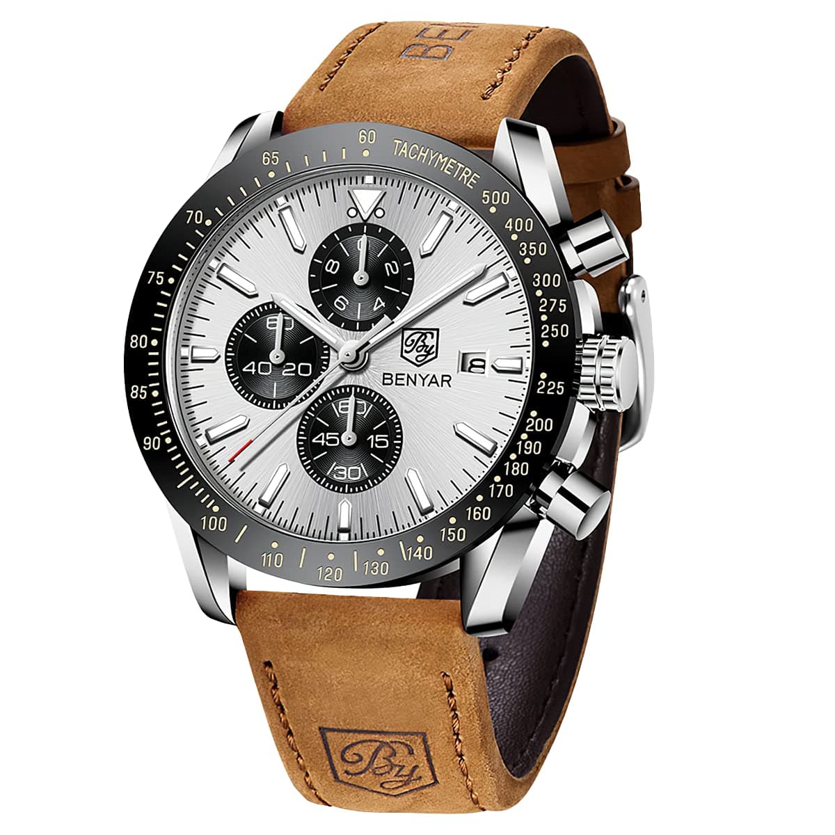 BY BENYAR Watches Men Analog Chronograph Quartz Waterproof Backlit Date Business Watch Casual Designer Watches Elegant Gift for Men