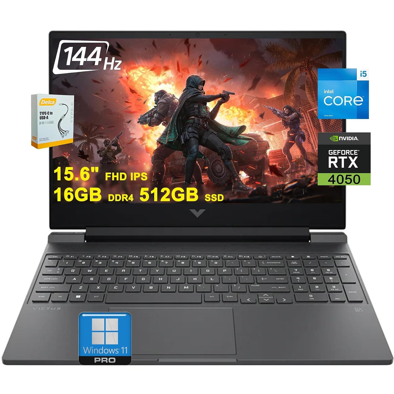 HP Victus Gaming Laptop | 15.6" FHD IPS 144Hz | Intel 8-core i5-13420H (>i7-12650H) | 16GB DDR4 512GB SSD | GeForce RTX 4050 6GB | Backlit USB-C B&O Fast Charge Win11Pro w/DLCA Accessory