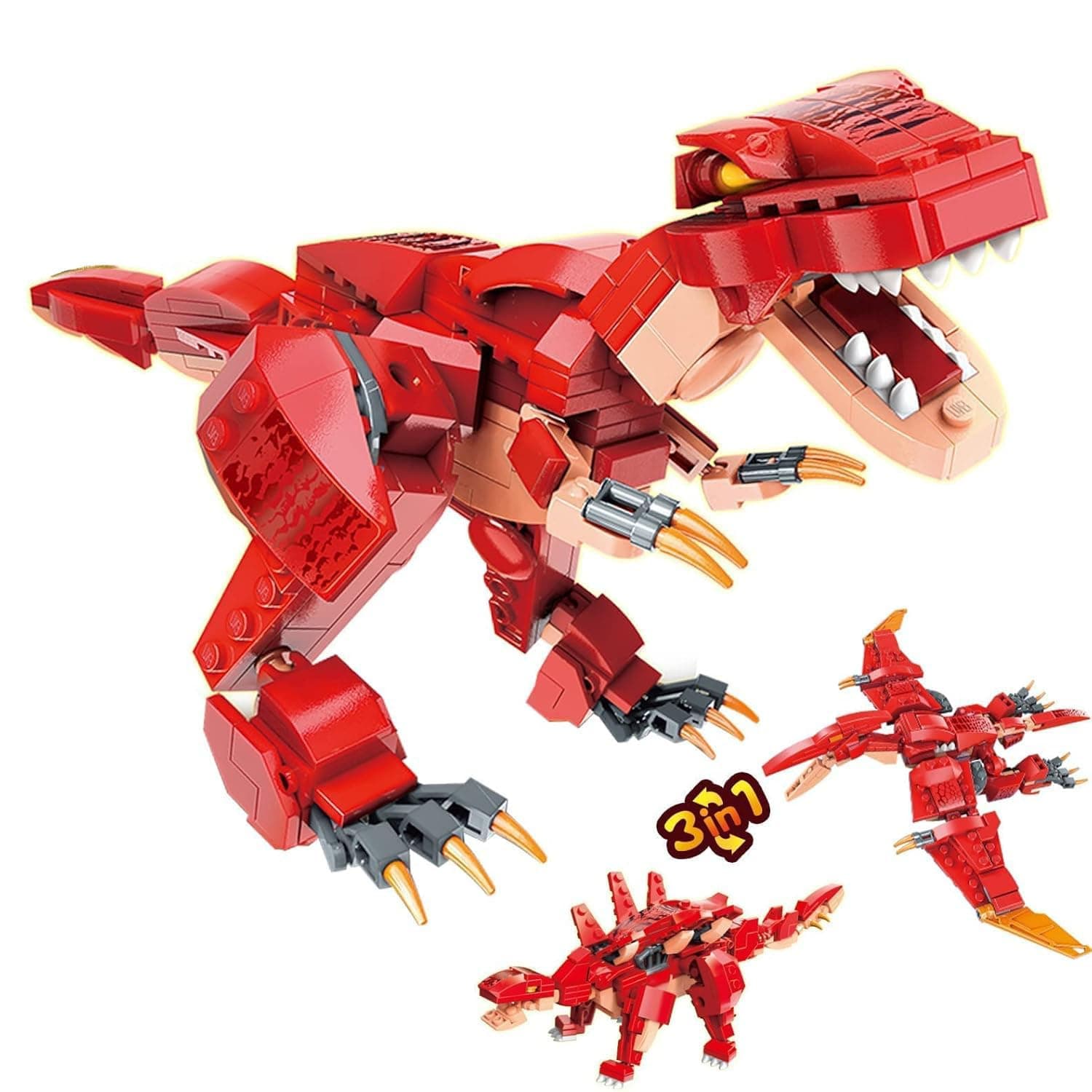 STEM 3 in 1 Dinosaurs Building Kit, 287Pcs Educational Bricks Set for Kids Age 6-10 Year Old, T-Rex Pterodactyl Stegosaurus Toy Construction Manual, Creative Birthday Gifts for Boy Enthusiast