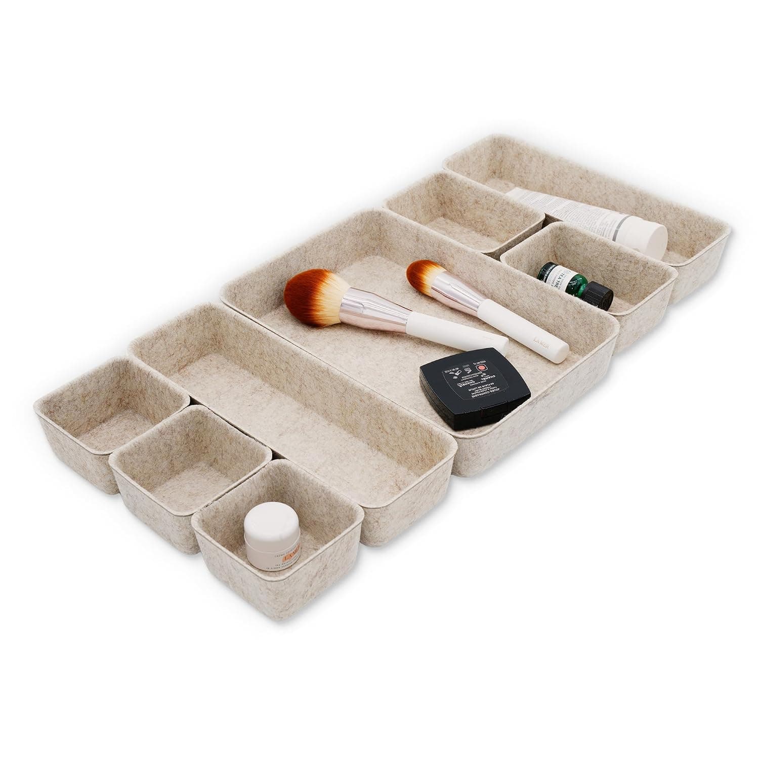 Welaxy 8-piece Nordic Beige desk drawer organizer tray office suppliers pens decluttering aesthetic wabi-sabi Scandinavian-chic storage bin hygge sleek minimalist back to school (Oatmeal)