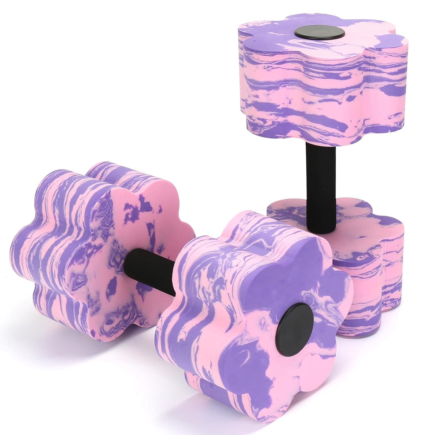 2PCS Aquatic Exercise Dumbbells, High-Density EVA Foam Pool Weights for Water Workouts, Flower Design Water Aerobics Equipment