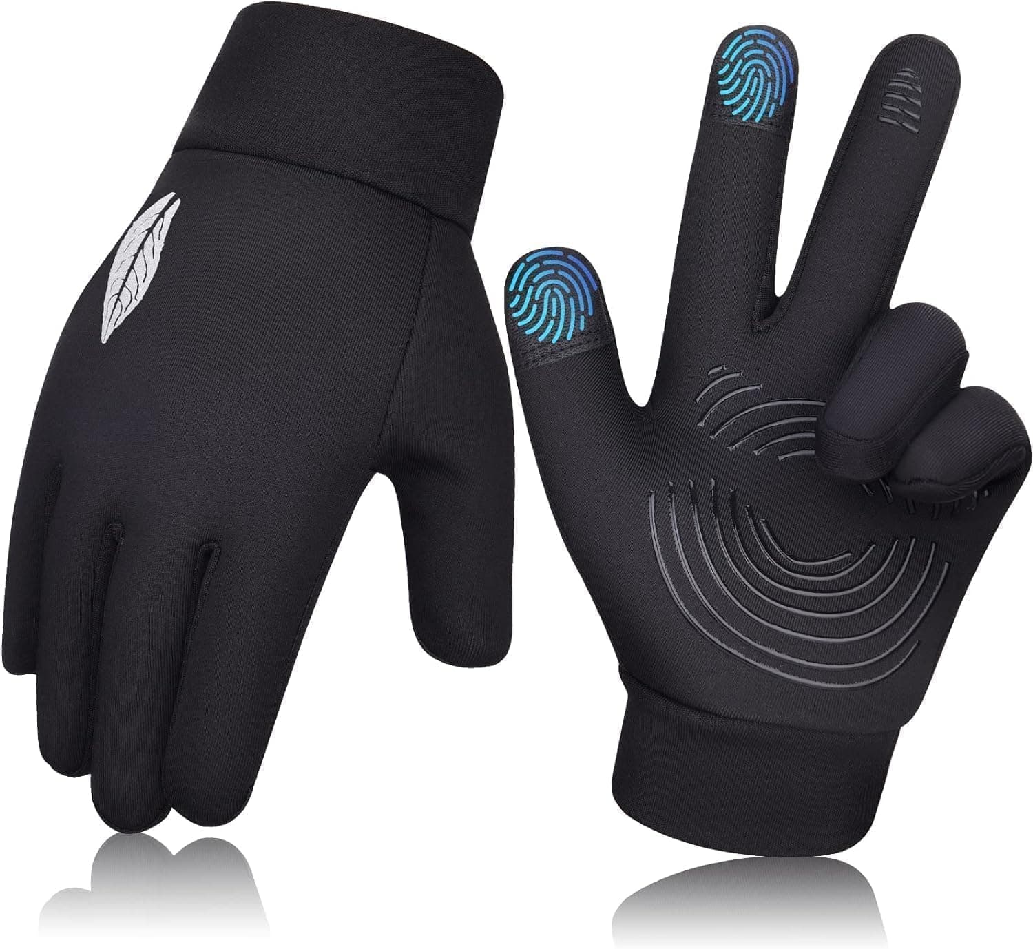 Kids Winter Touch Screen Gloves, Waterproof Cold Weather Warm Running Sports Mittens, Full Finger Gloves, Splash Proof and Anti Slip, Skin Friendly, for Aged 8-10 Boy and Girl, Black