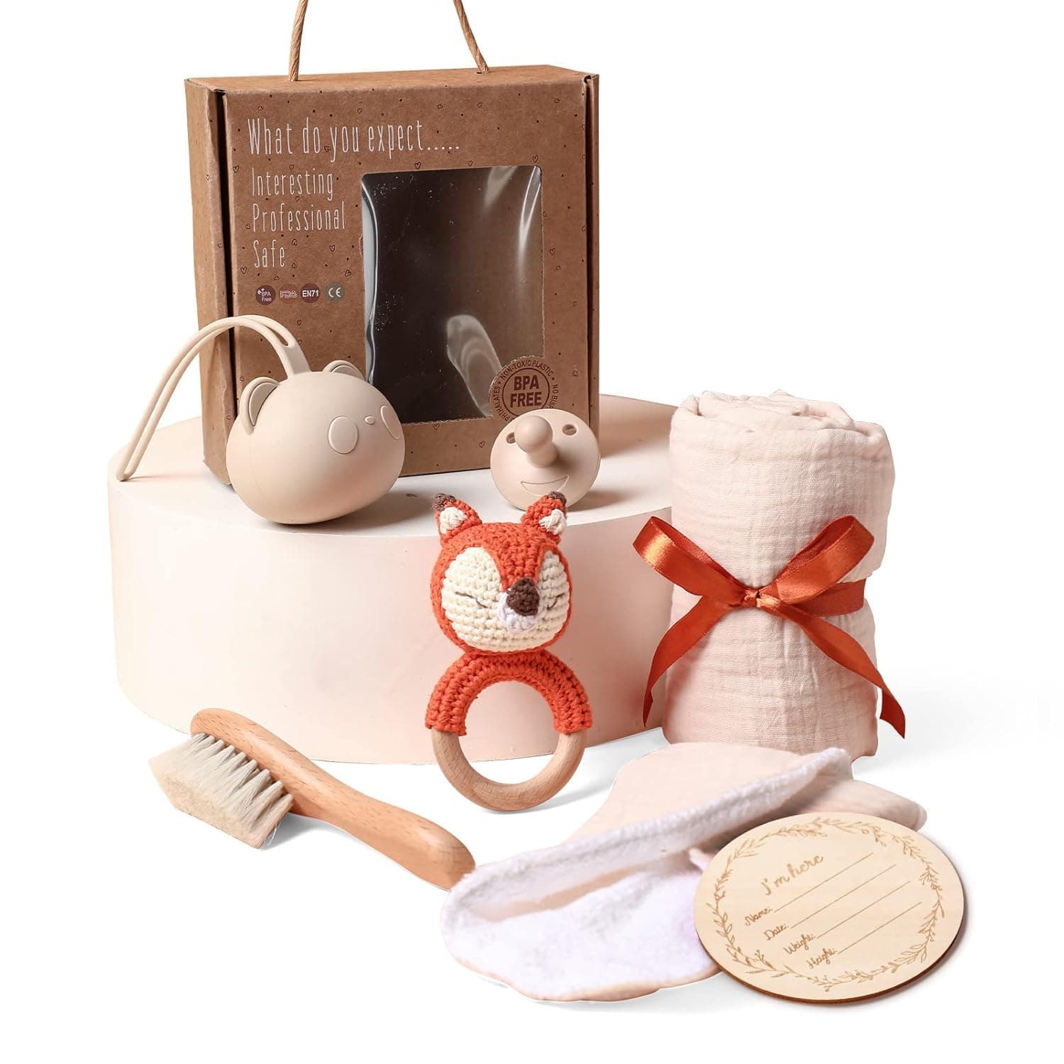 Baby Gift Set for Newborn New Baby Gift Set - Newborn Baby Essentials Baby Bath Set with Baby Blanket Baby Rattle - New Born Baby Girls Gift & Baby Boy Gifts for Baby Shower (beige)