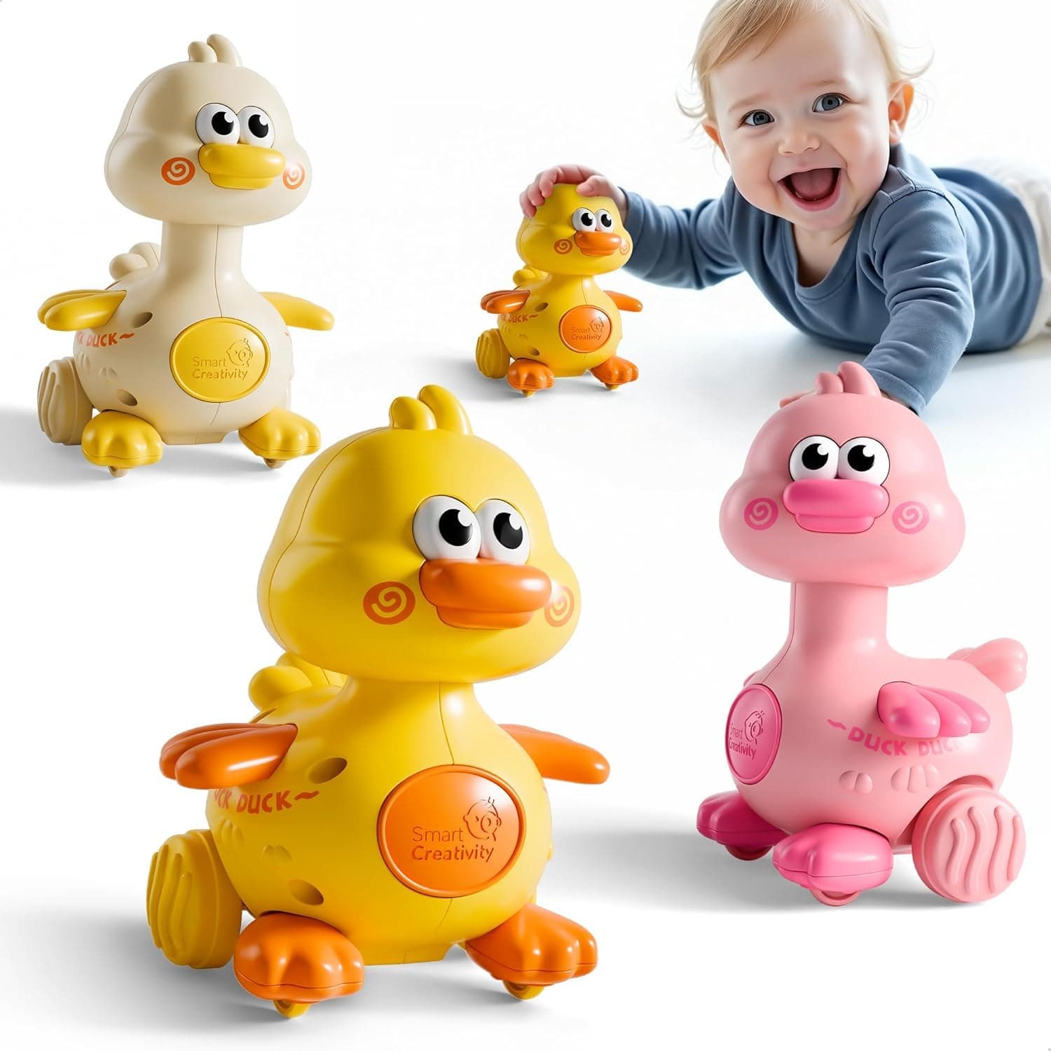 Press and Go Duck Car Toys for Toddlers, Baby Push Go Animal Racing Cars, Infant Crawling Toy, Early Educational Baby Toys for Birthday Easter Gifts, 3Pcs
