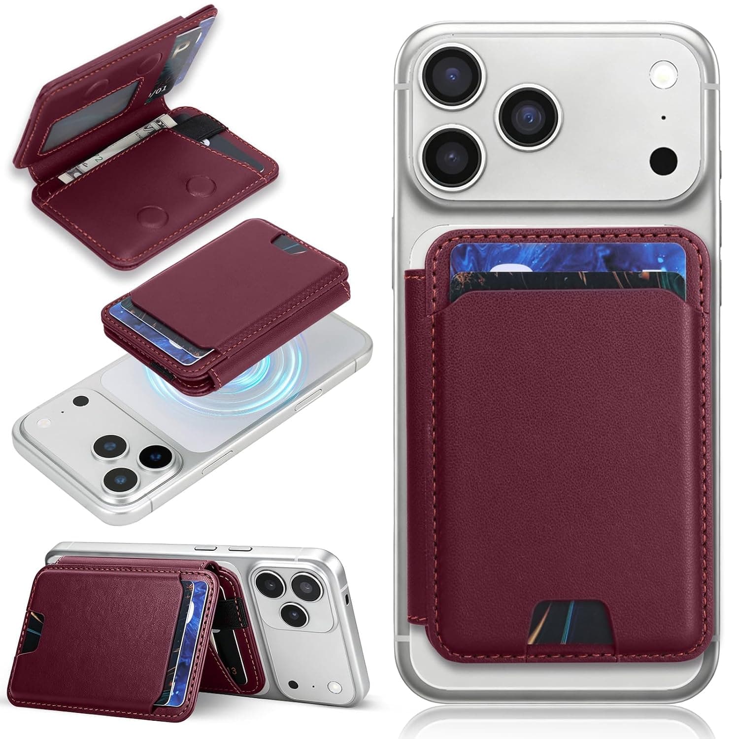 For MagSafe Wallet,Magnetic Wallet with Card Holder RFID Blocking with 6 Card Slots & Cash Pocket, Slim Minimalist For iPhone 17/16/ 15/14/ 13/12/ Pro/Max/Plus/Air, Red, Retro