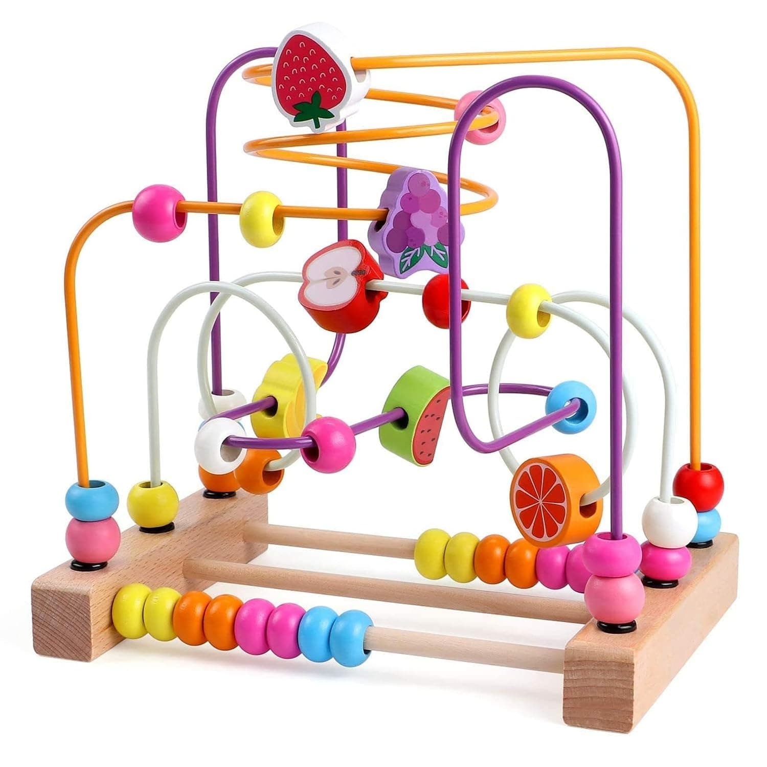 Joyzzz Bead Maze, Wooden Fruit Roller Coaster Toy, Bead and Maze Activity for Toddlers, Educational Sensory Preschool Learning, Fine Motor Skill Development Gift for Kids Boys and Girls