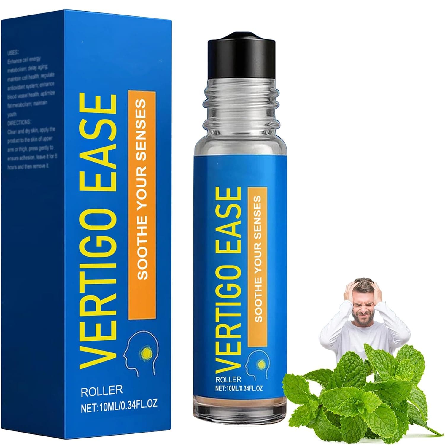 Blue Anti-Dizzy Roll-On - Vertigo Ease Roller | Natural Essential Oils, Travel Daily Comfort, Temples Neck Nape Use, Quick Relief